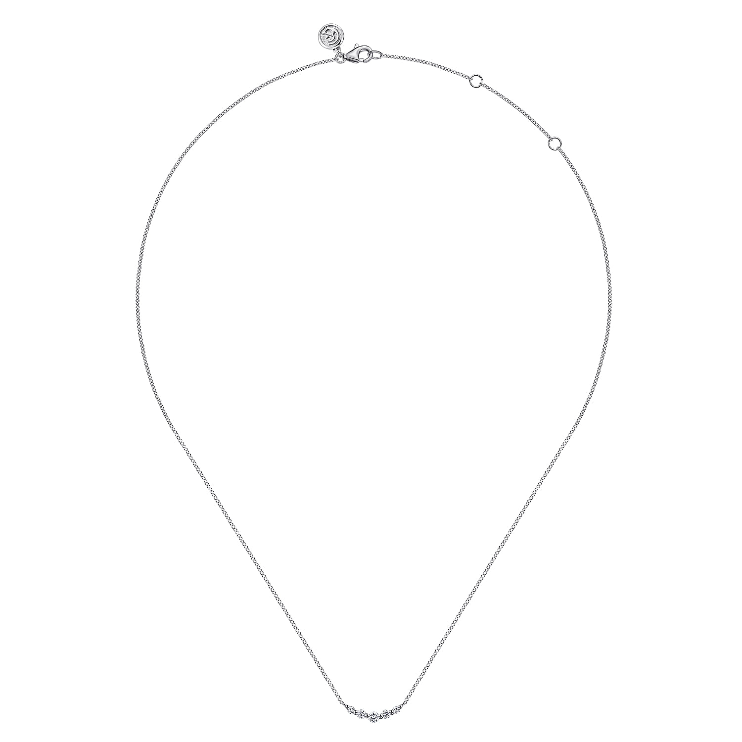 Bar Necklace Curved White Sapphire in 14K White Gold, photograph 2