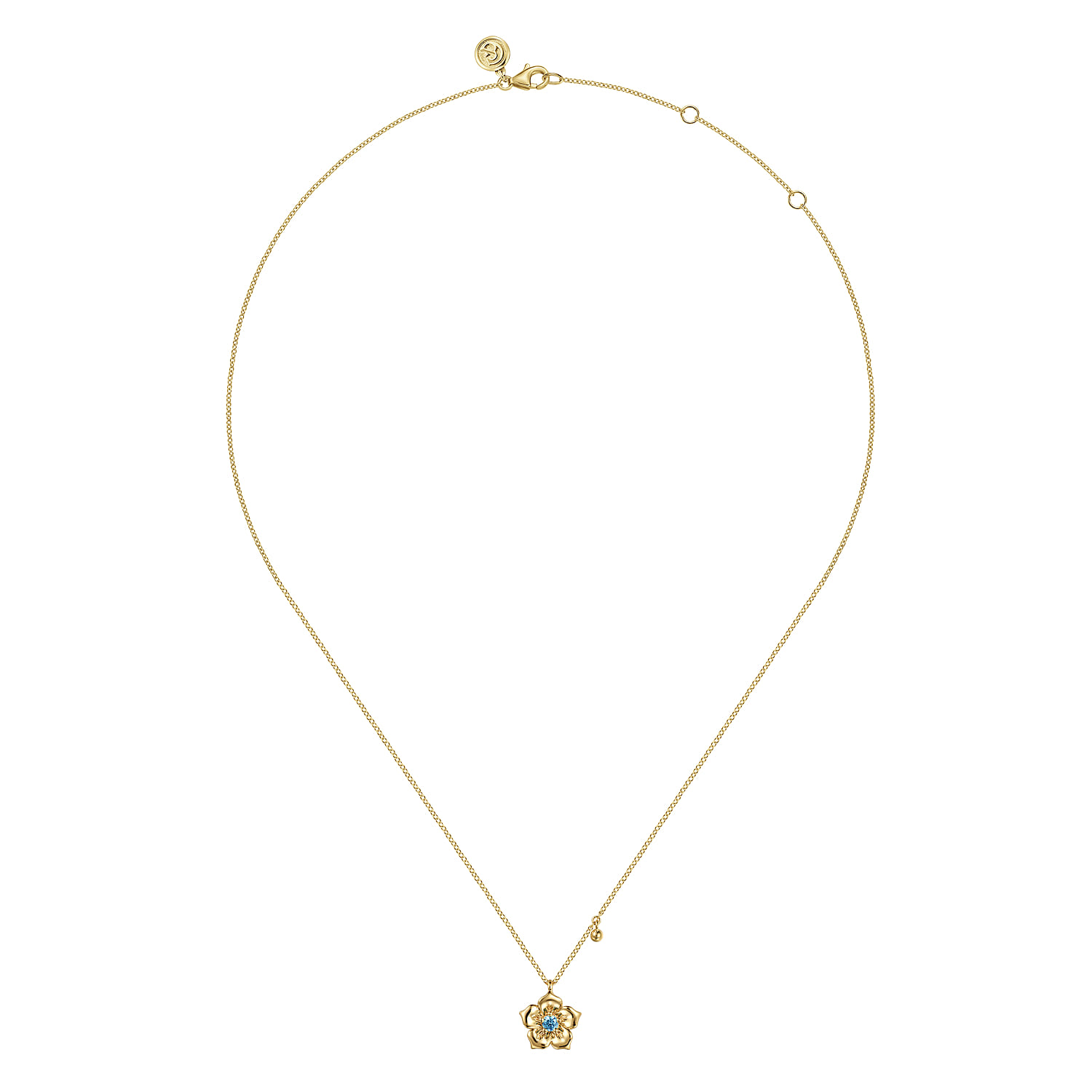 Blue Topaz Floral Drop Necklace in 14K Yellow Gold, photograph 2