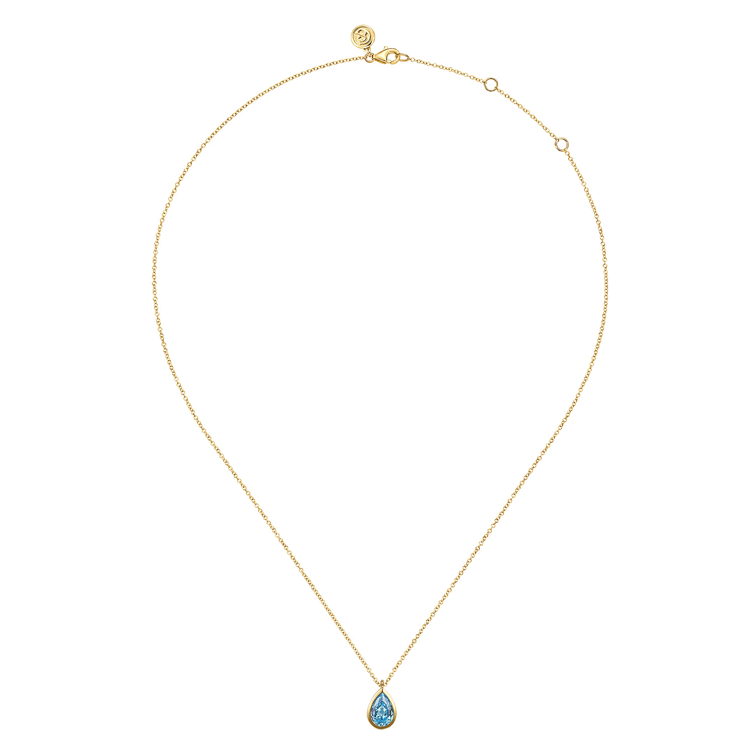 Pendant Necklace Teardrop Blue Topaz in 14K Yellow Gold, photograph 2