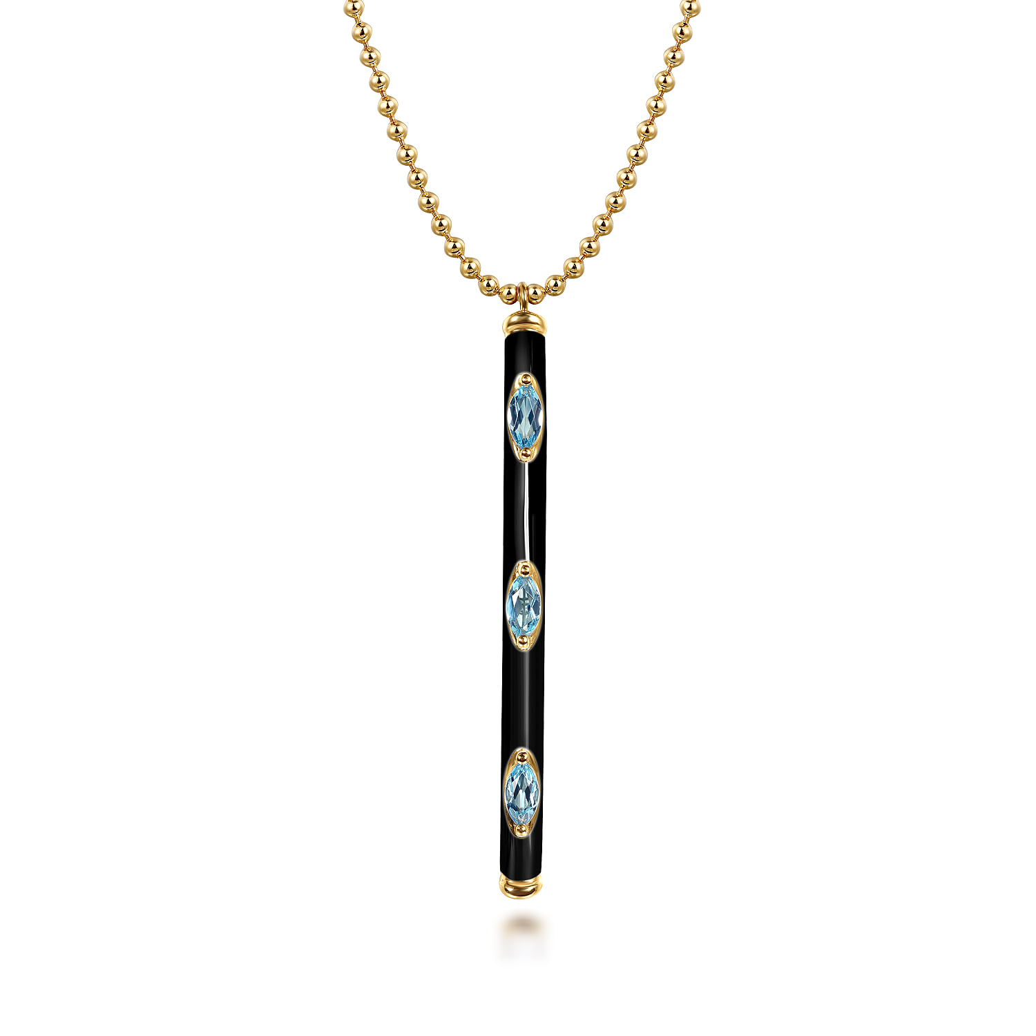 Blue Topaz Bar Necklace with Black Enamel
