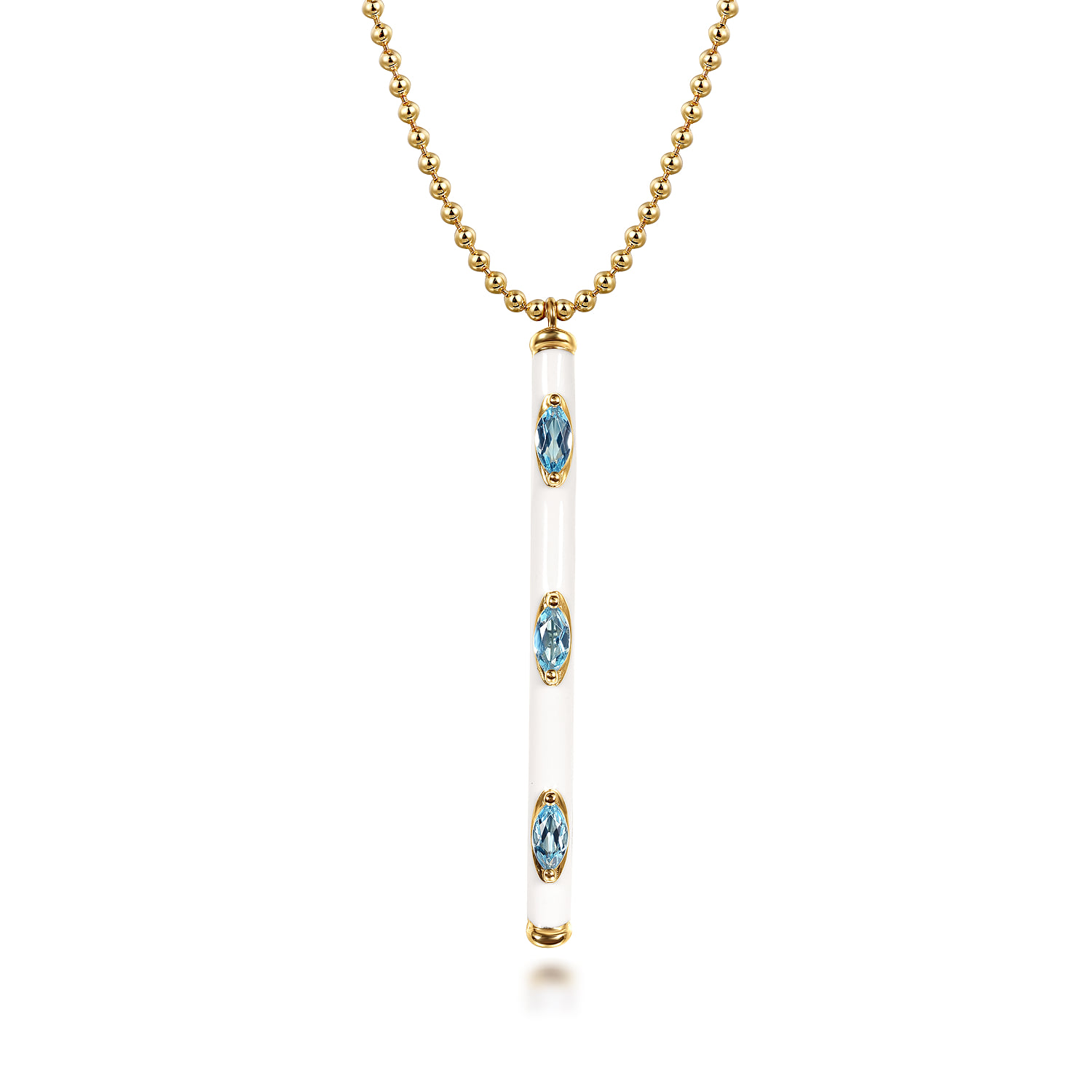Blue Topaz Bar Necklace with Black Enamel