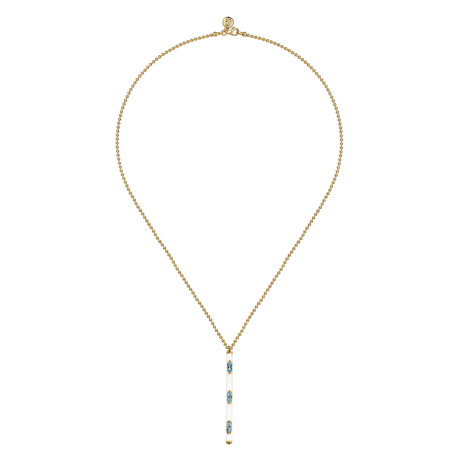 Blue Topaz Bar Necklace with Black Enamel in 14K Yellow Gold, photograph 2