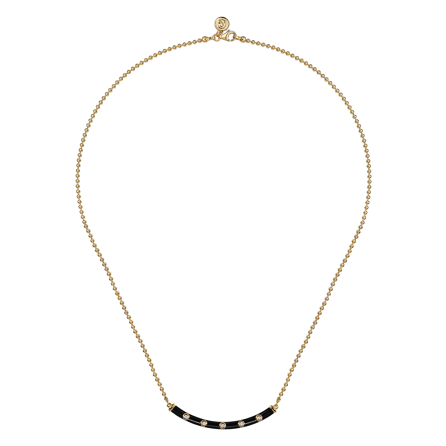 Diamond Bar Necklace with Enamel in 14K Yellow Gold, photograph 2