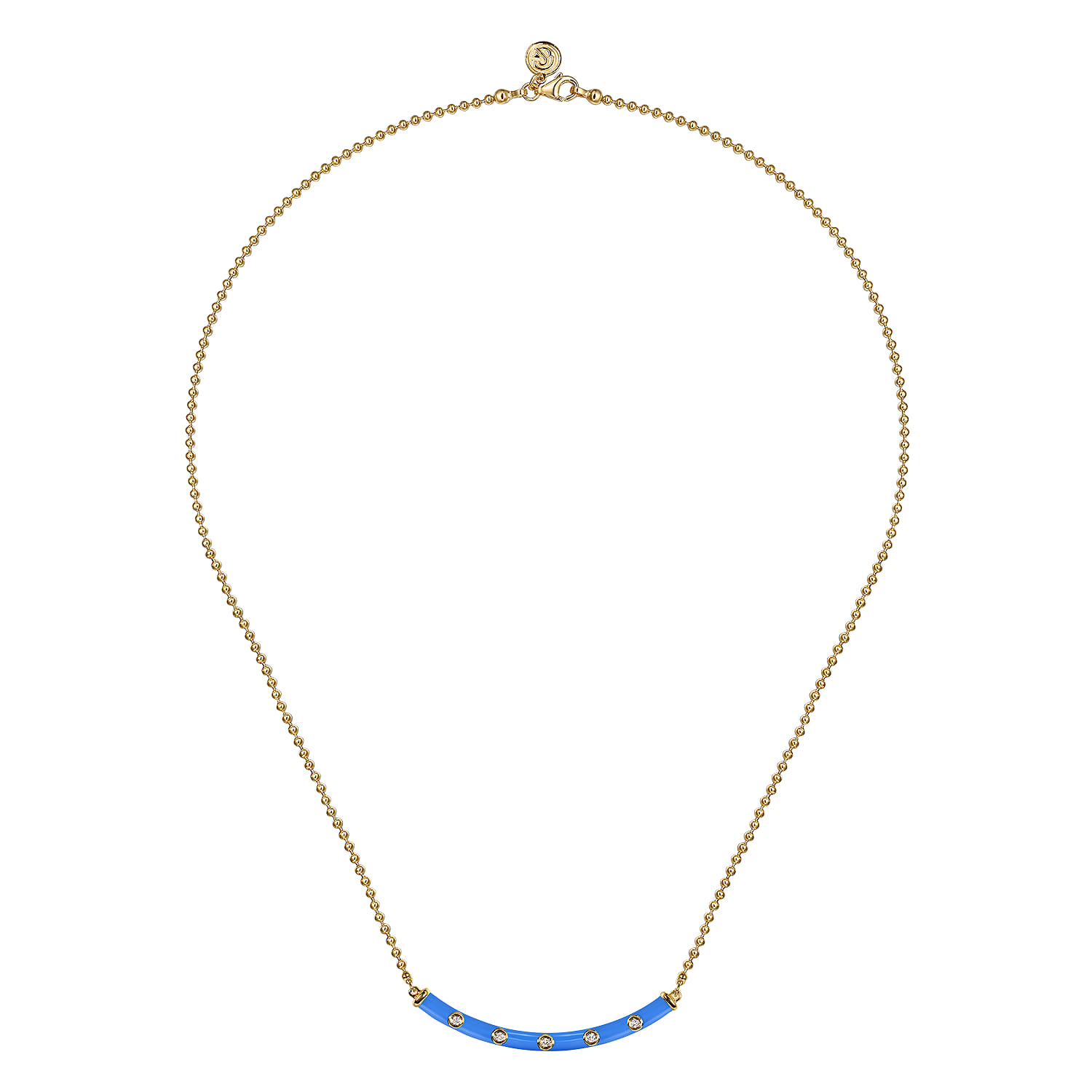 Diamond Bar Necklace with Enamel in 14K Yellow Gold, photograph 2