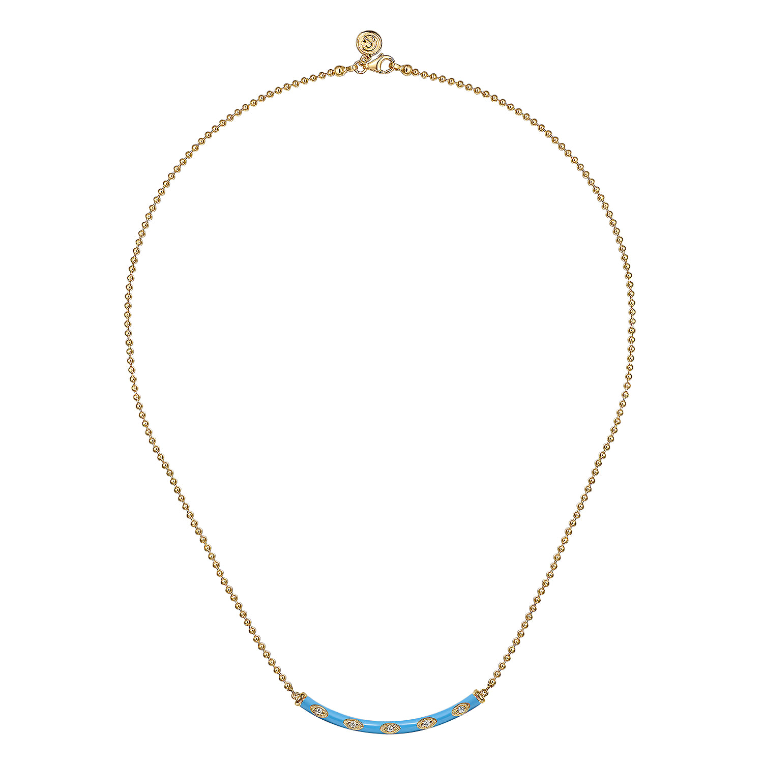 Diamond Bar Necklace with Enamel in 14K Yellow Gold, photograph 2