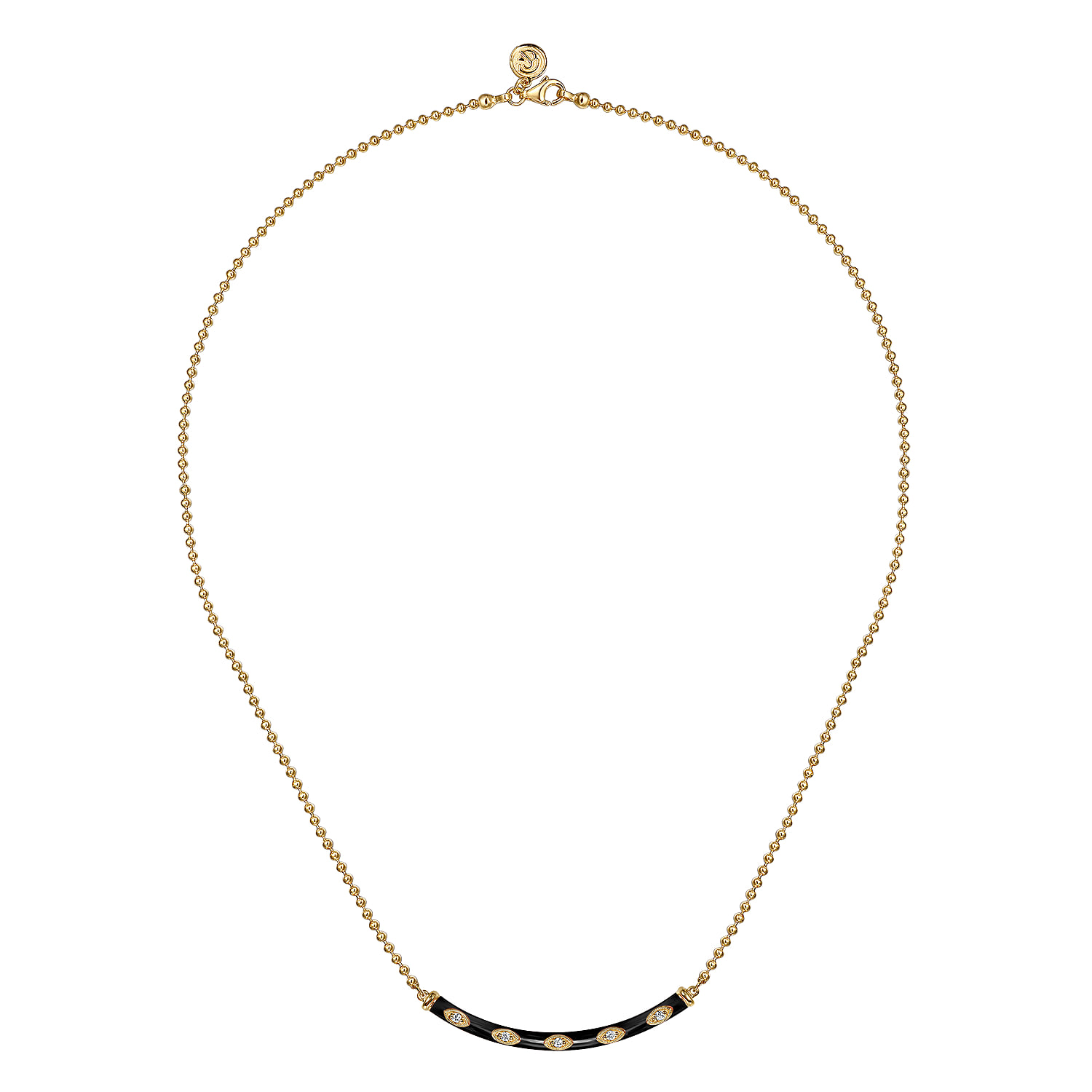 Diamond Bar Necklace with Enamel in 14K Yellow Gold, photograph 2