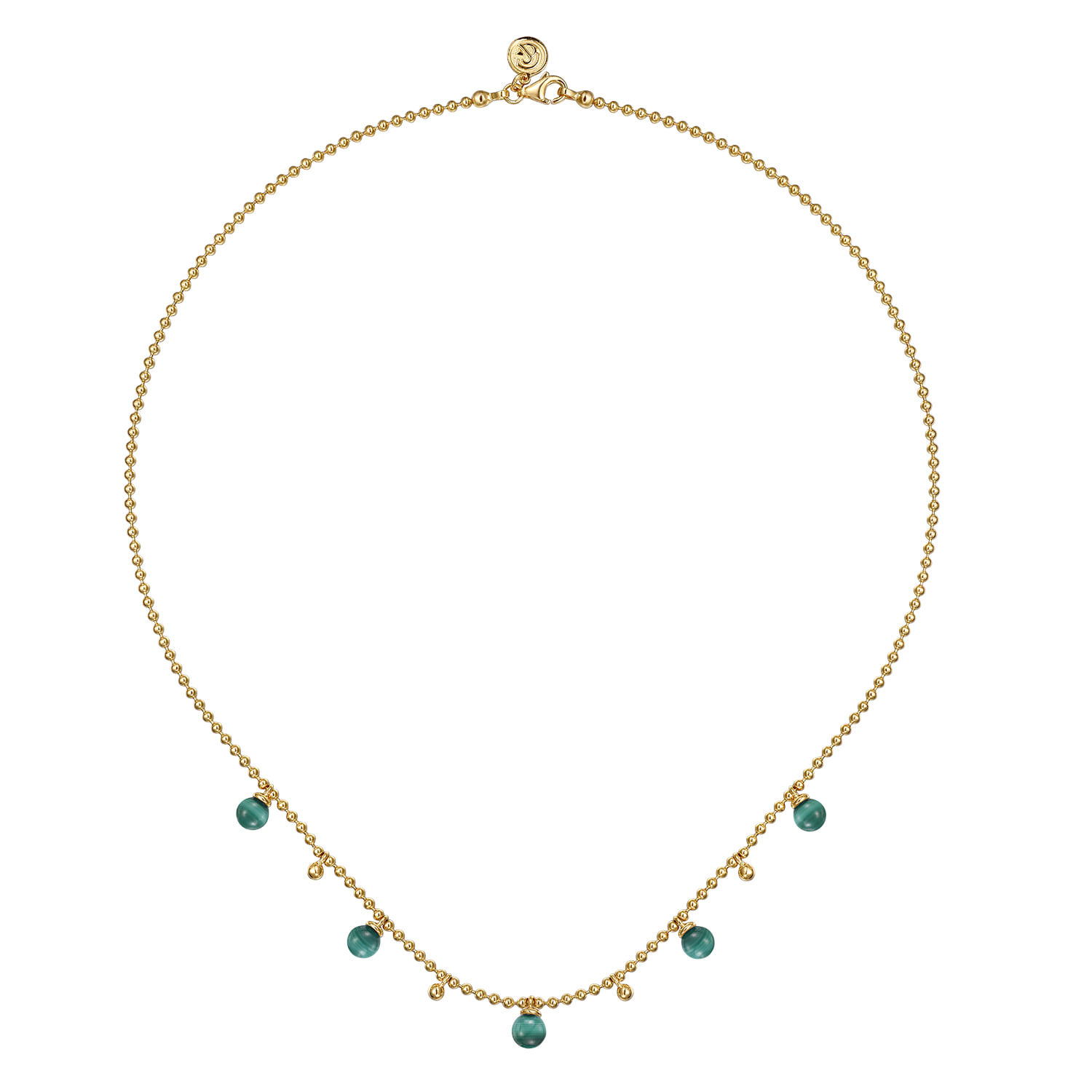 Bujukan Beads and Malachite Droplet Necklace in 14K Yellow Gold, photograph 2