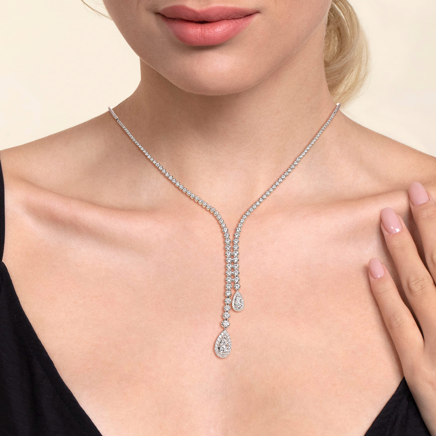 Graduating Diamond Y Necklace in 14K White Gold, photograph 3