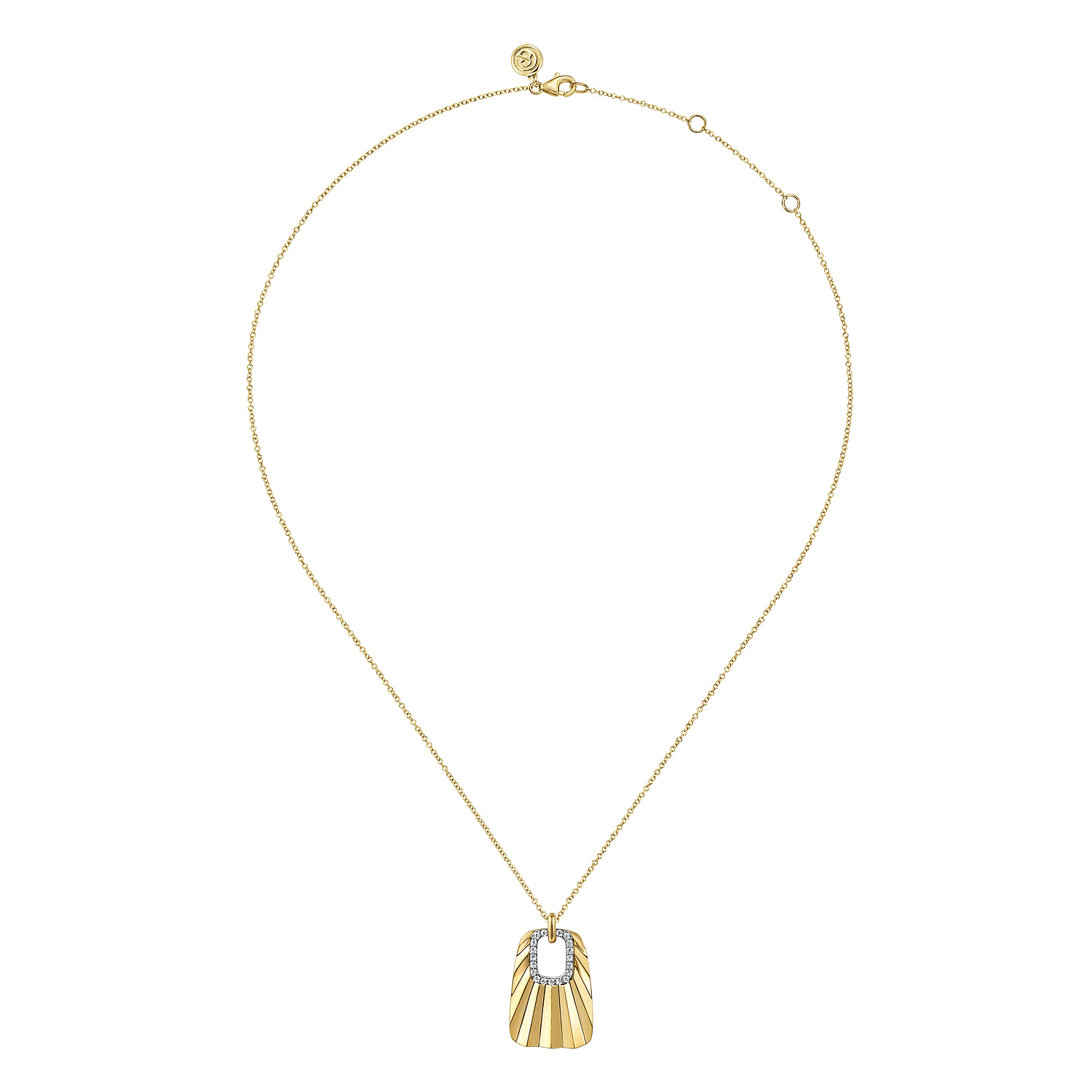 Diamond and Diamond Cut Pendant Drop Necklace in 14K White/Yellow Gold, photograph 2