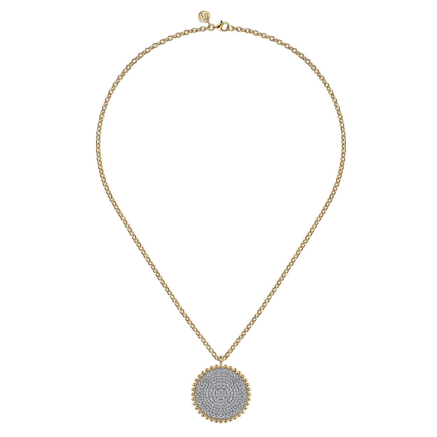 Bujukan Diamond Pave Medallion Pendant Necklace in 14K Yellow Gold, photograph 2