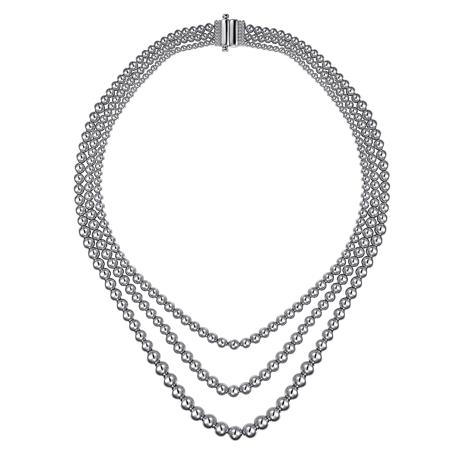 Bujukan Beads Three Layered Necklace in Sterling Silver, photograph 2