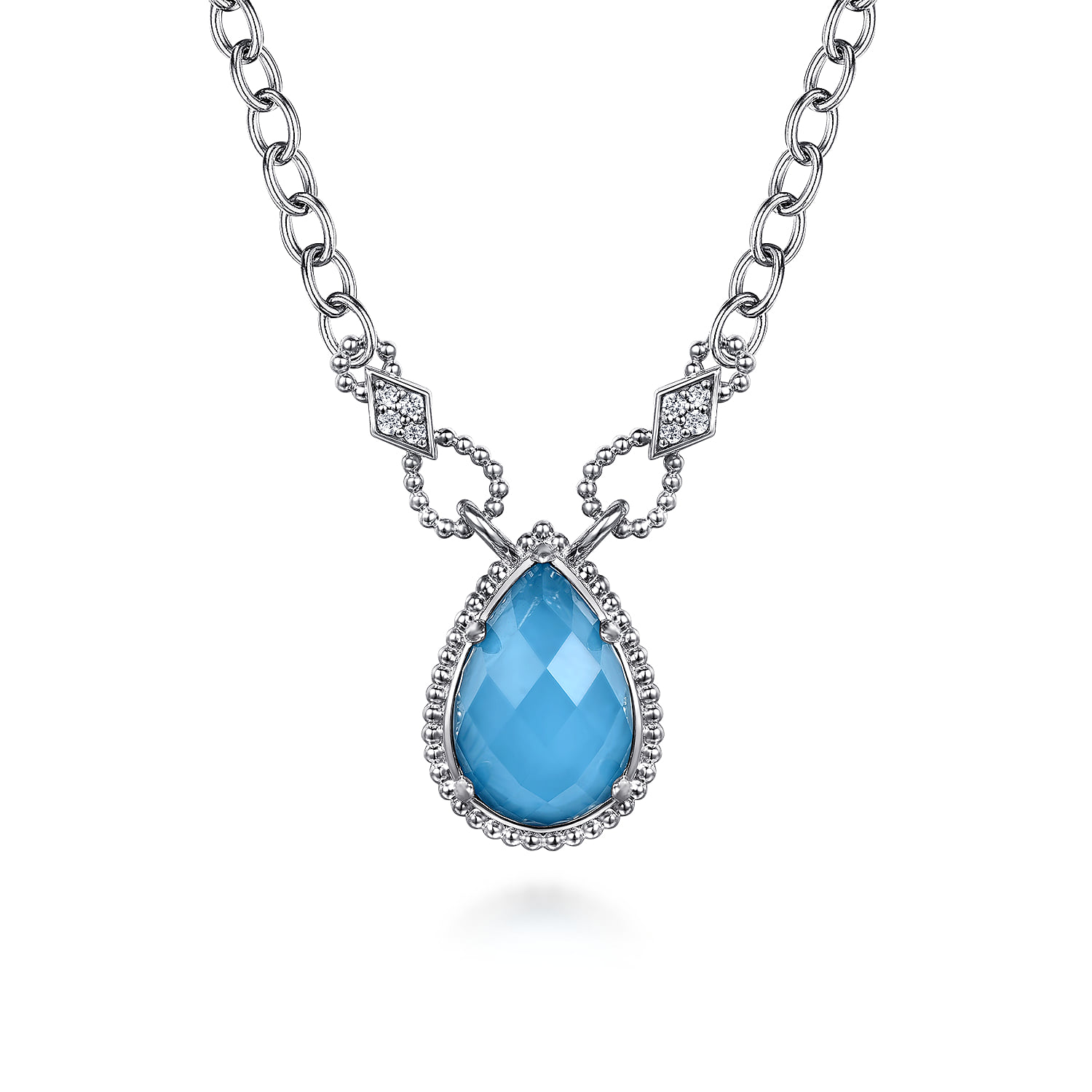 Bujukan White Sapphire and Rock Crystal Turquoise Doublet Teardrop Pendant Necklace in Sterling Silver