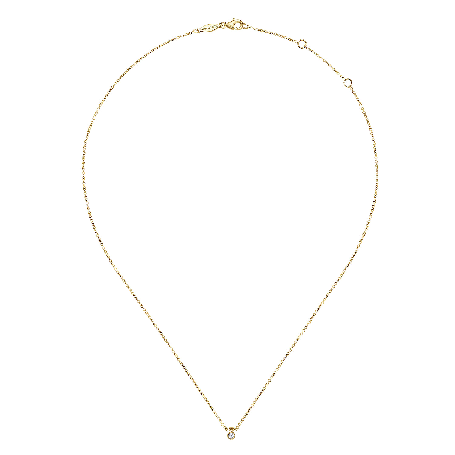 Bezel Set Diamond Pendant Necklace in 14K Yellow Gold, photograph 2