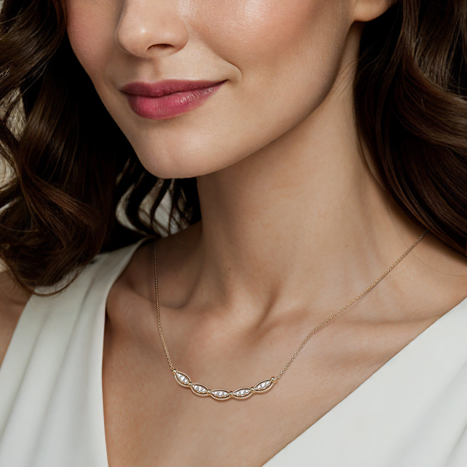 Bujukan Diamond Bar Necklace in 14K Yellow Gold, photograph 4