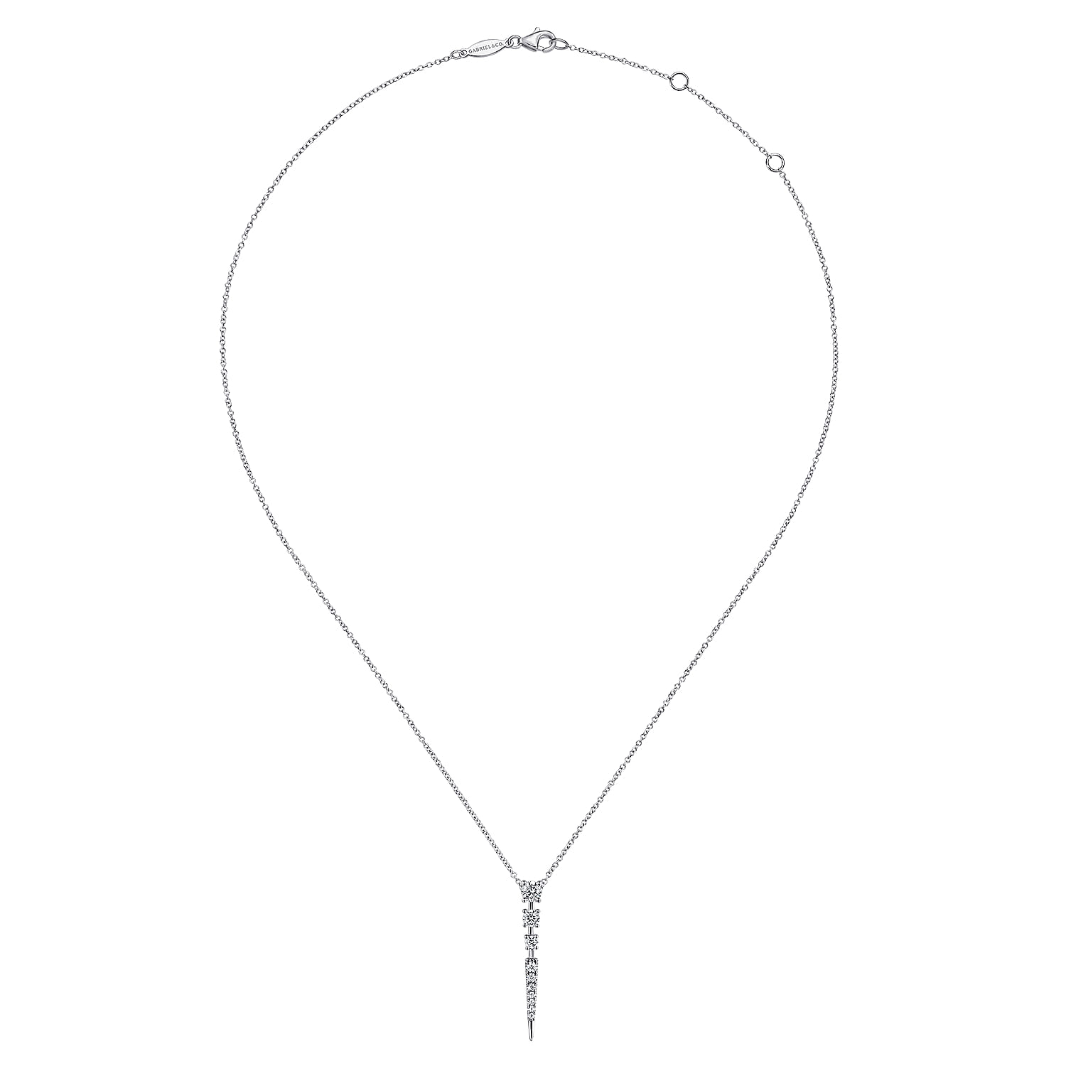 Diamond Spike Pendant Drop Necklace in 14K White Gold, photograph 2