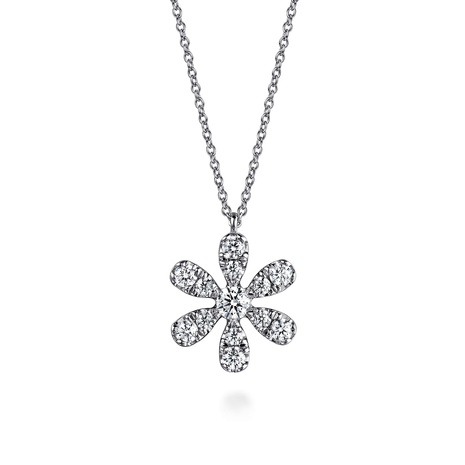 Diamond Flower Pendant Necklace in 14K White Gold