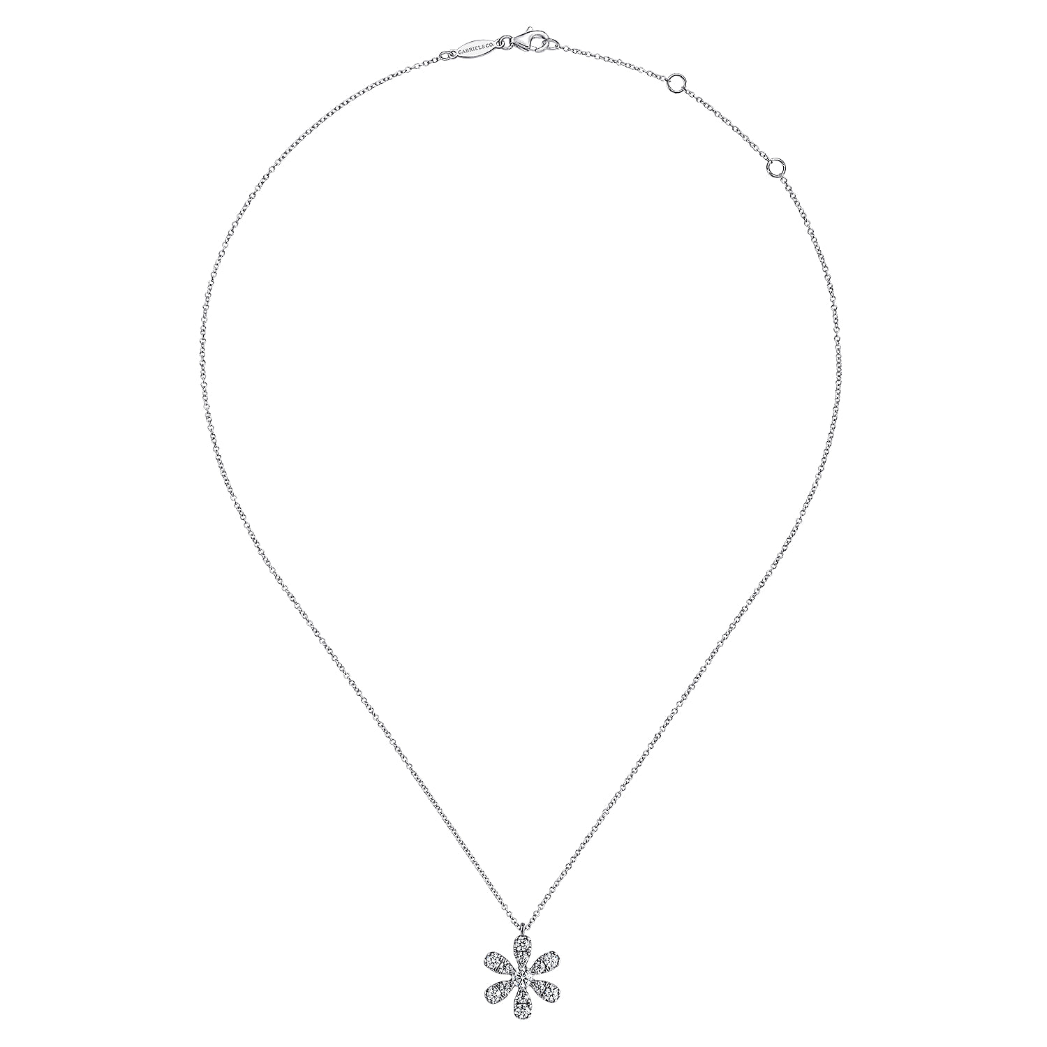 Diamond Flower Pendant Necklace in 14K White Gold, photograph 2