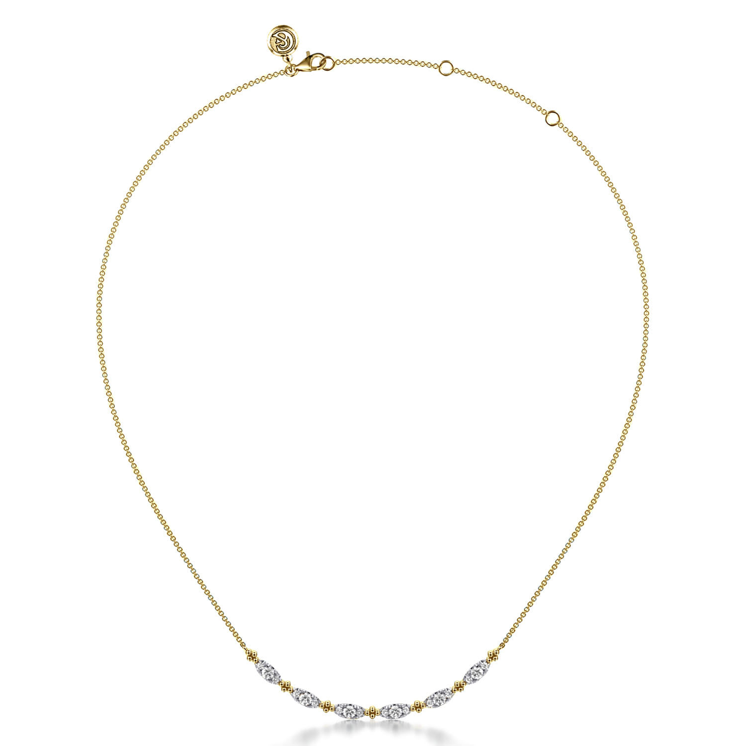 Curved Bujukan Bar Diamond Necklace in 14K Yellow Gold, photograph 2