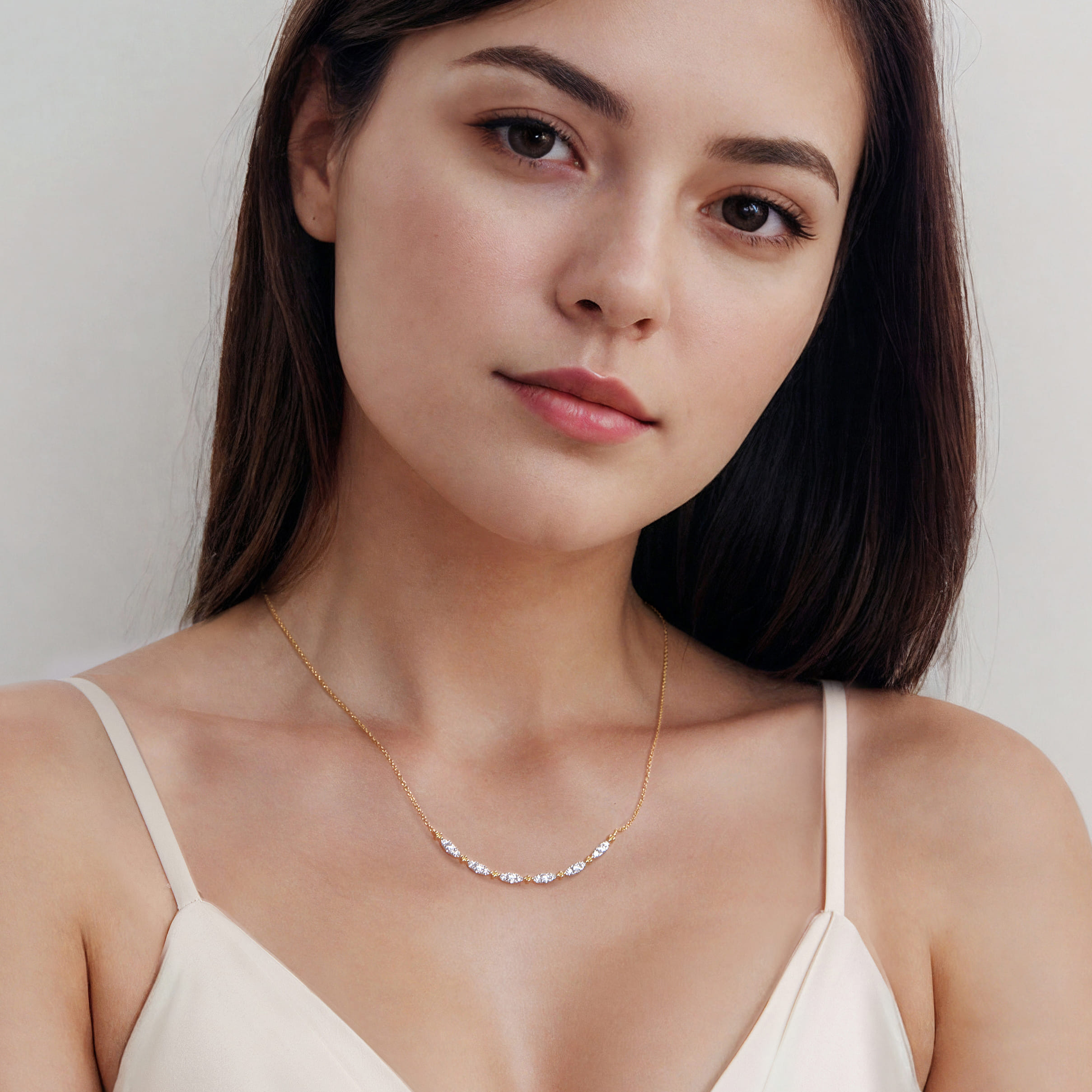 Curved Bujukan Bar Diamond Necklace in 14K Yellow Gold, photograph 4