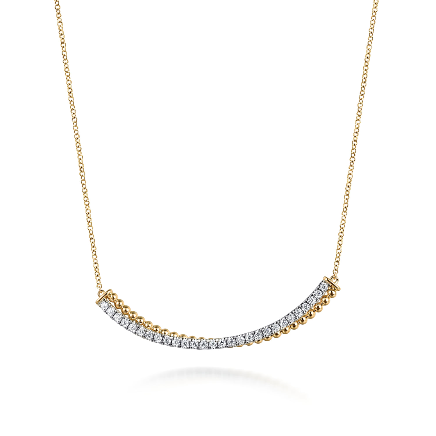 Bujukan and Diamond Curved Bar Necklace in 14K White/Yellow Gold