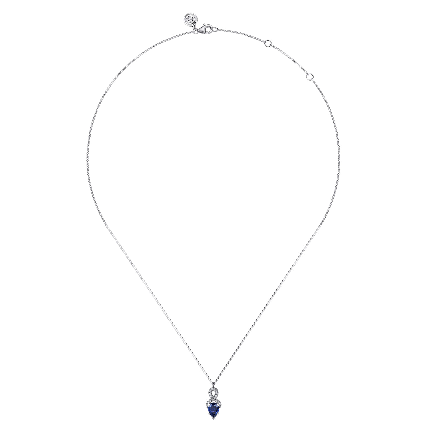 Infinity Blue Sapphire and Diamond Pendant Necklace in 14K White Gold, photograph 2