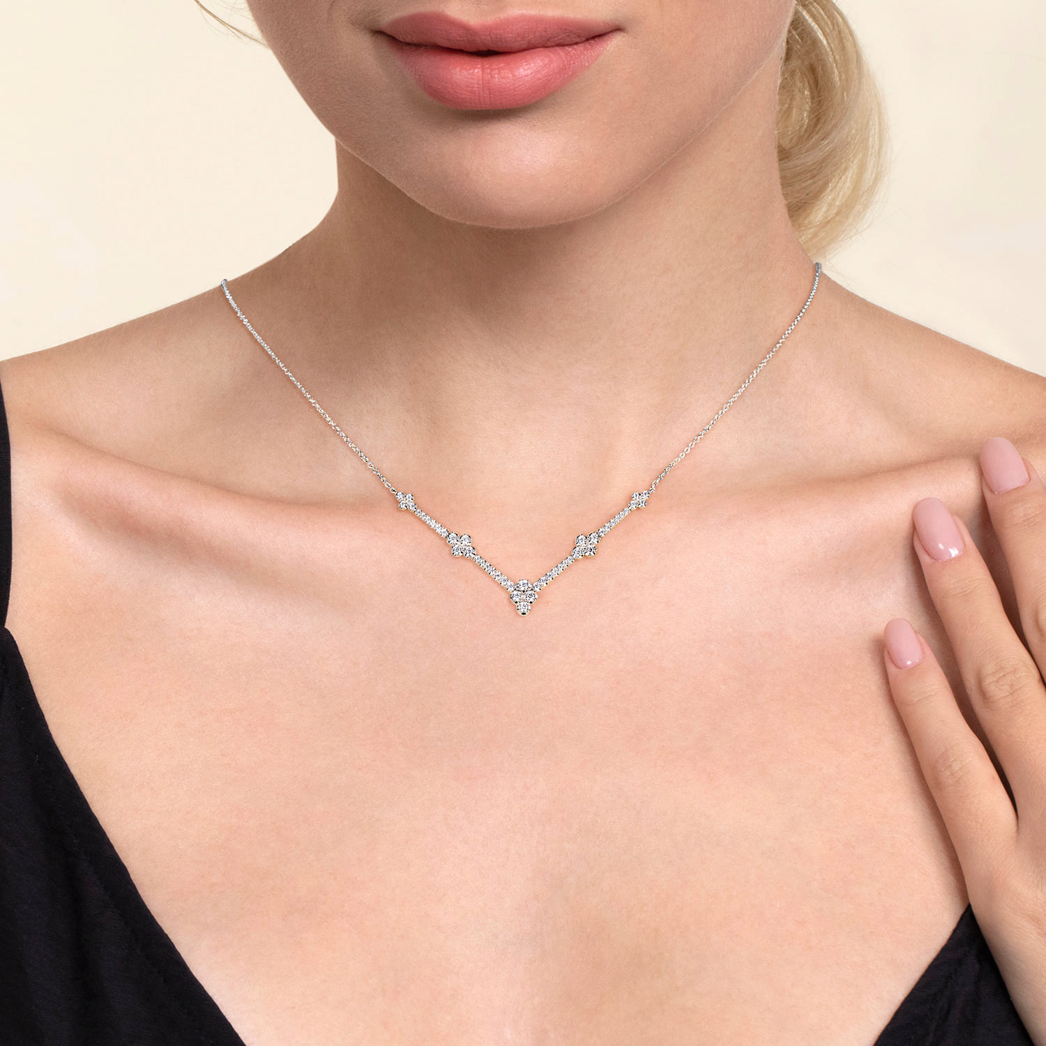 Diamond Chevron Necklace in 14K White Gold, photograph 3