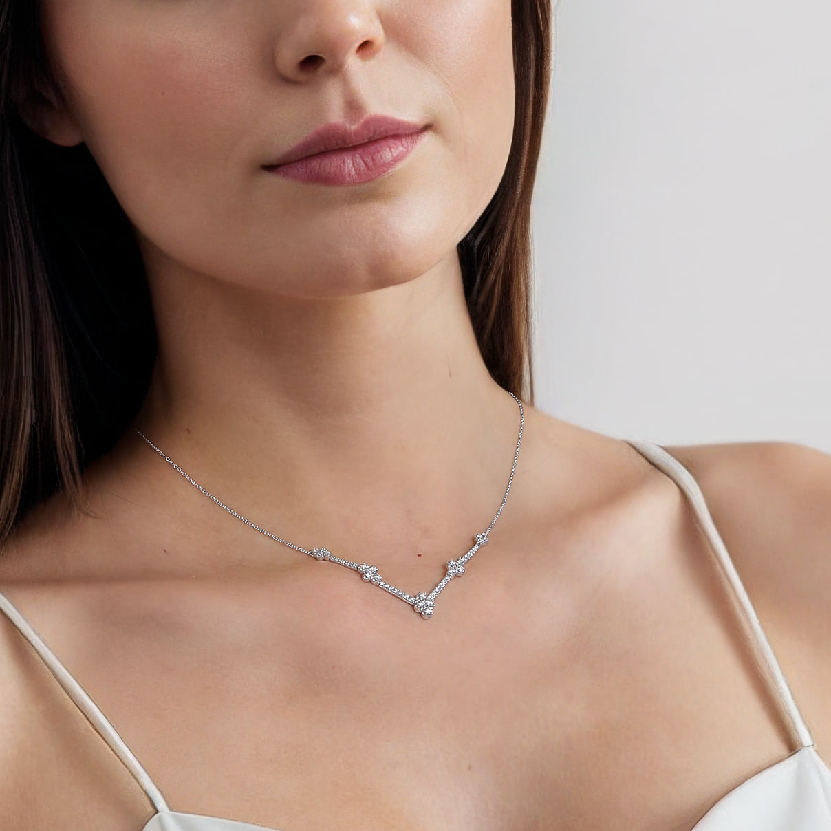 Diamond Chevron Necklace in 14K White Gold, photograph 4