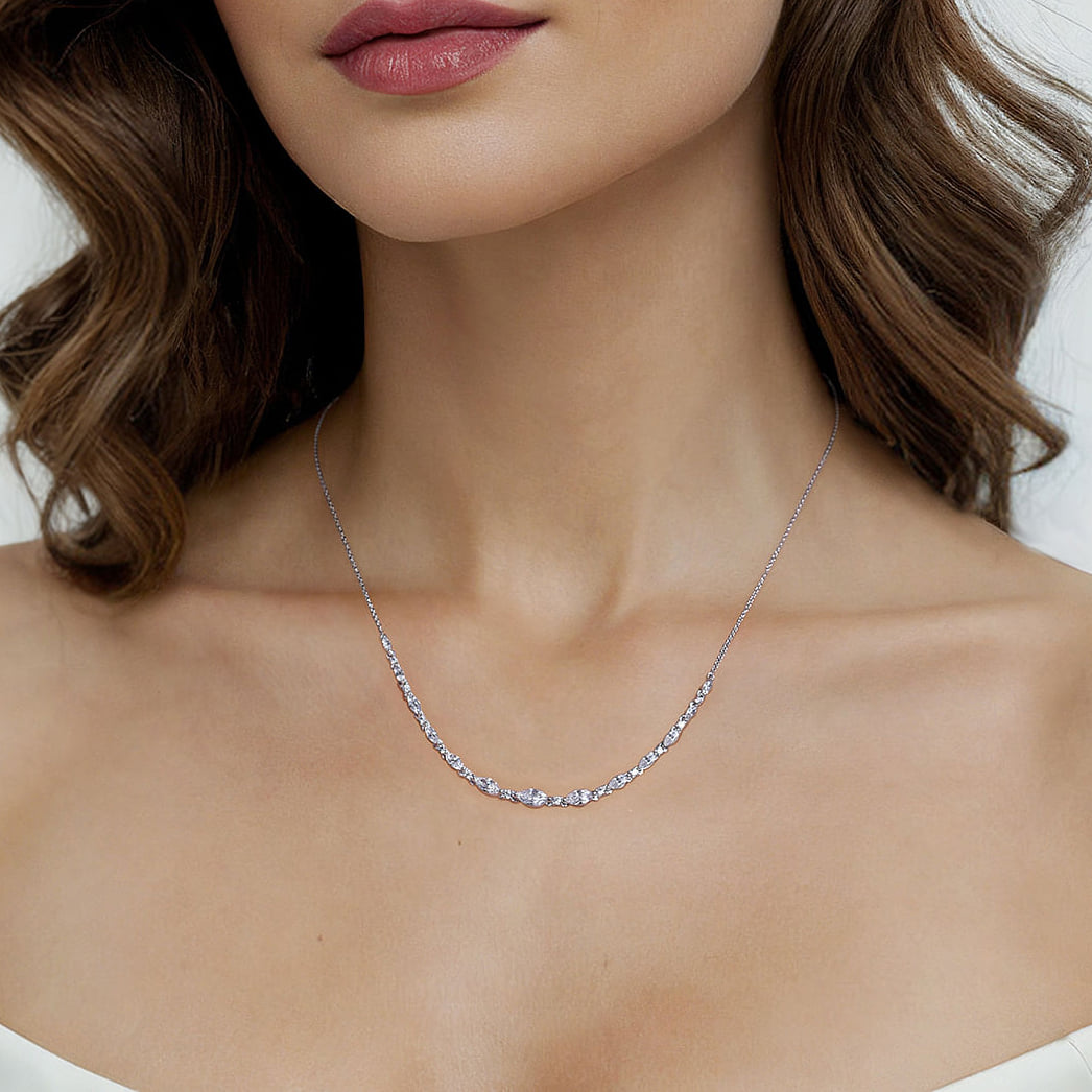 Graduating Diamond Bar Necklace in 14K White Gold, photograph 4