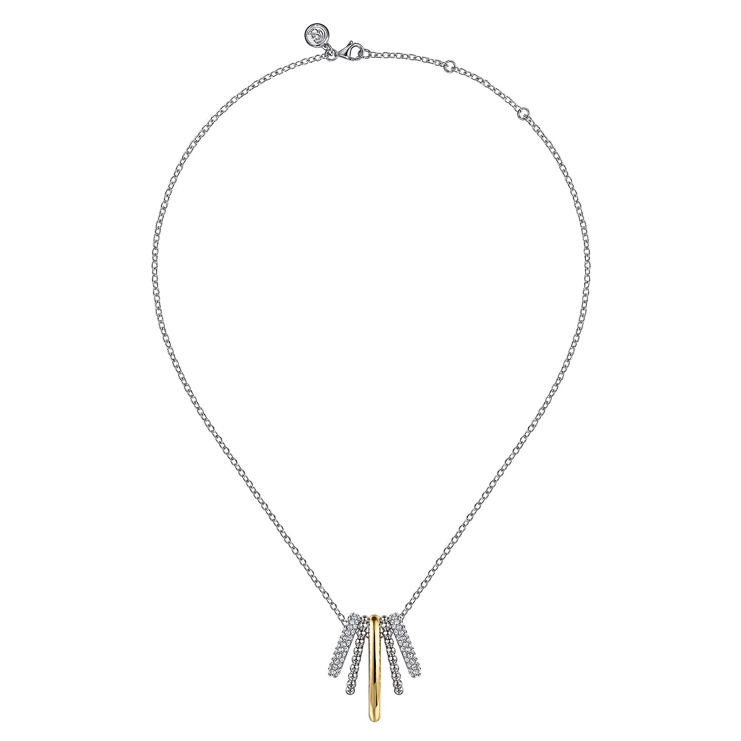 and Bujukan and White Sapphire Multiple Row Pendant Necklace in 14K Yellow Gold, photograph 2