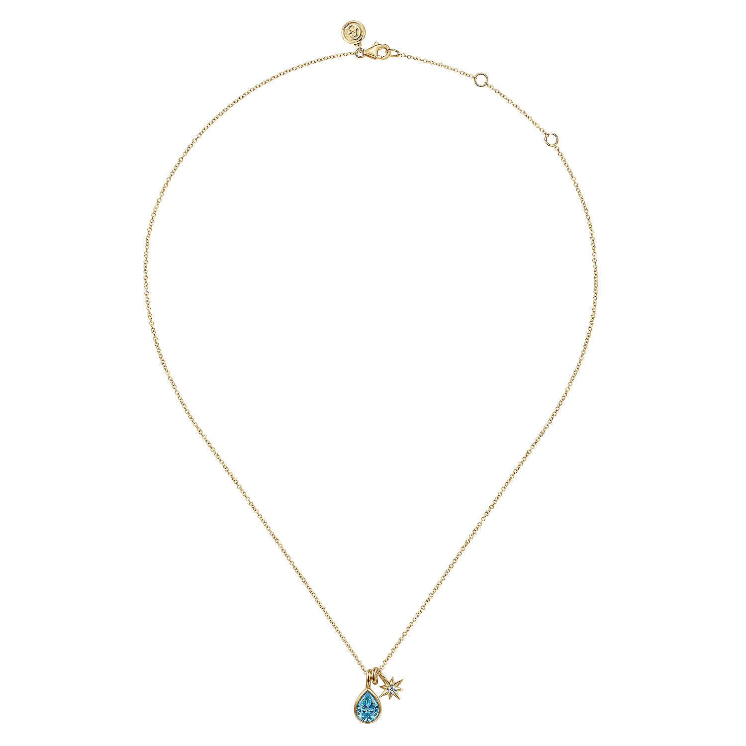Blue Topaz and Diamond Teardrop Pendant Necklace in 14K Yellow Gold, photograph 2