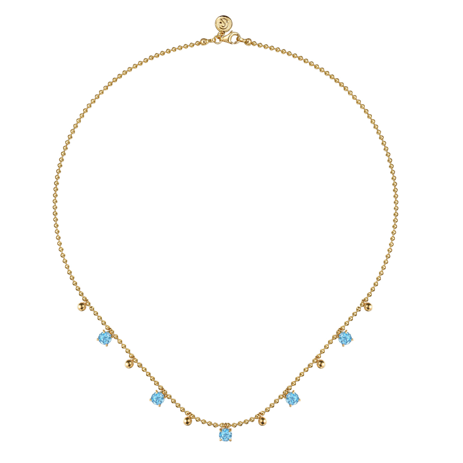 Bujukan and Blue Topaz Station Necklace in 14K Yellow Gold, photograph 2