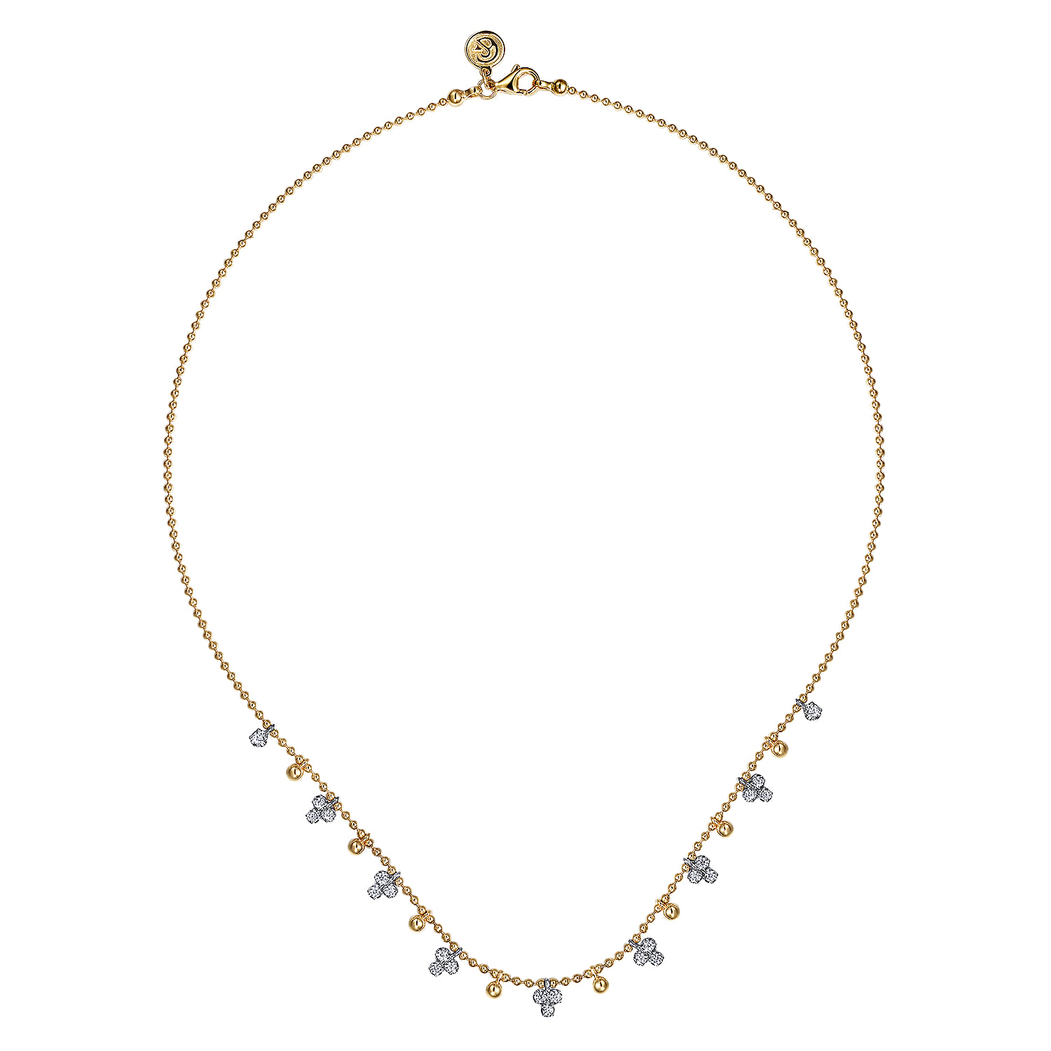 Beaded Diamond Droplet Necklace-Bujukan in 14K White/Yellow Gold, photograph 2