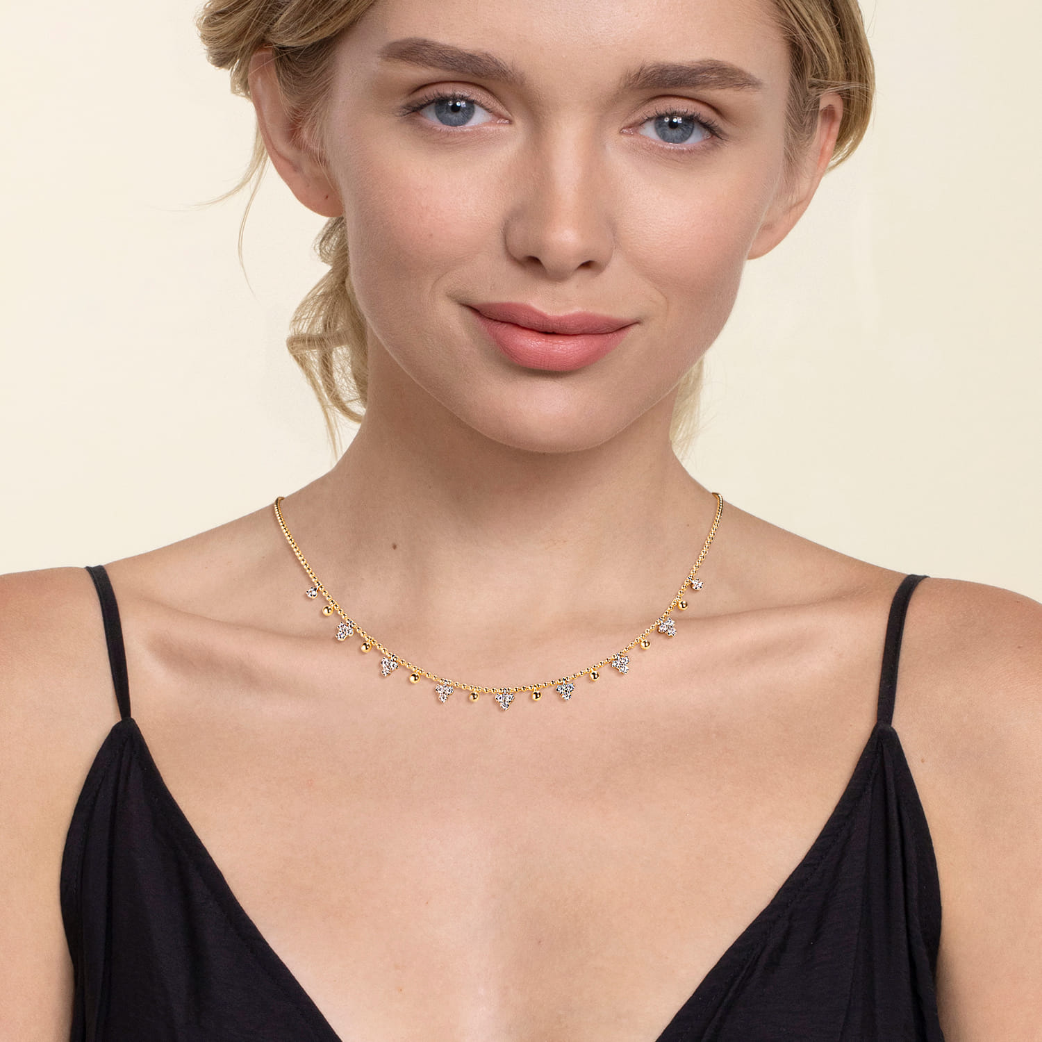Beaded Diamond Droplet Necklace-Bujukan in 14K White/Yellow Gold, photograph 3