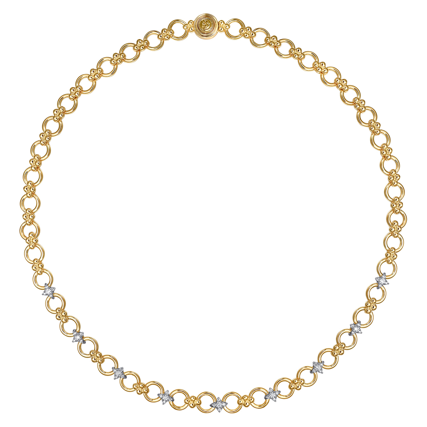 Bujukan Diamond and Hollow Link Chain Necklace in 14K White/Yellow Gold, photograph 2