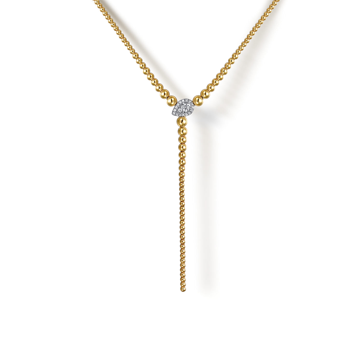 Bujukan Beads and Diamond Y Necklace in 14K White/Yellow Gold