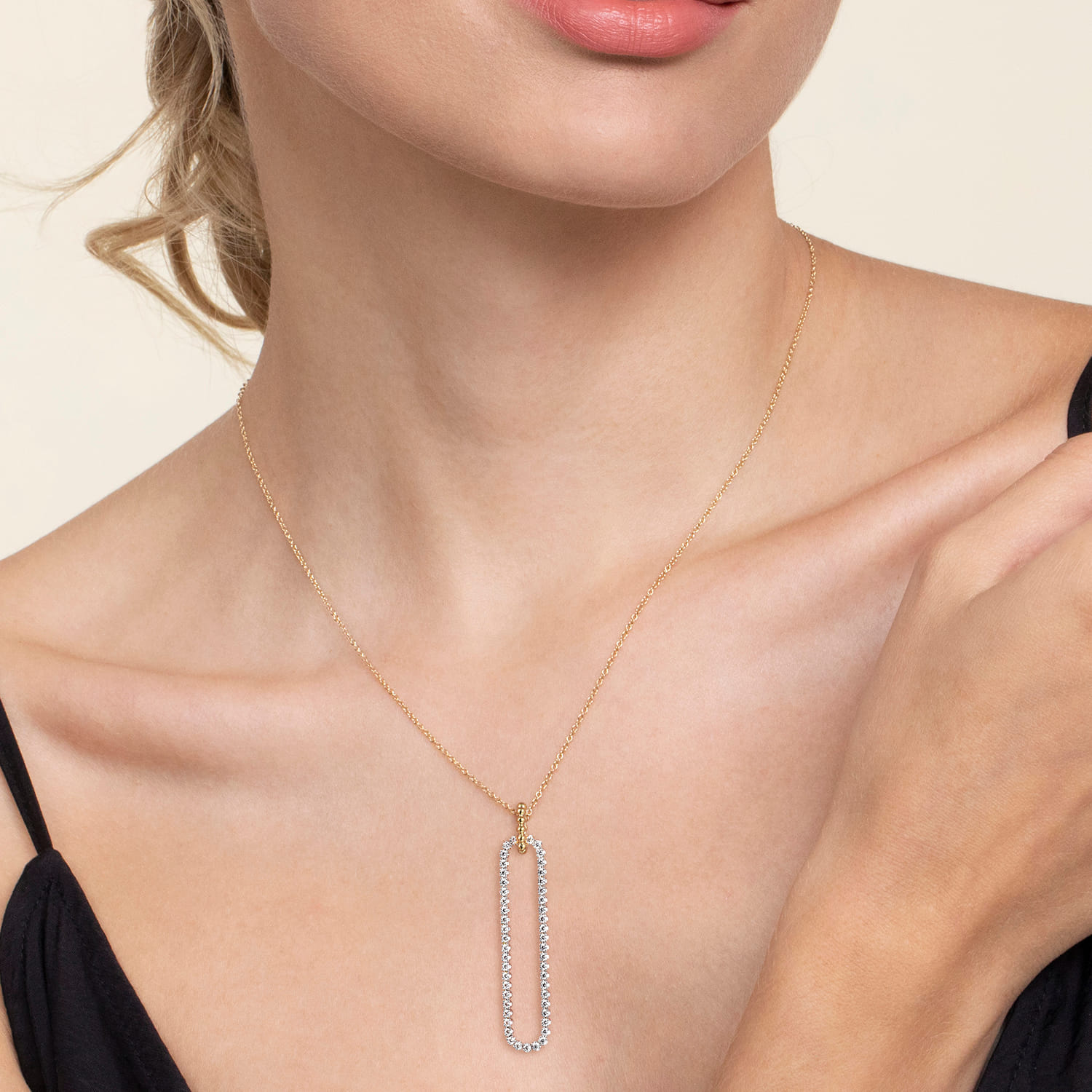 Bujukan Beads and Diamond Pendant Necklace in 14K White/Yellow Gold, photograph 3