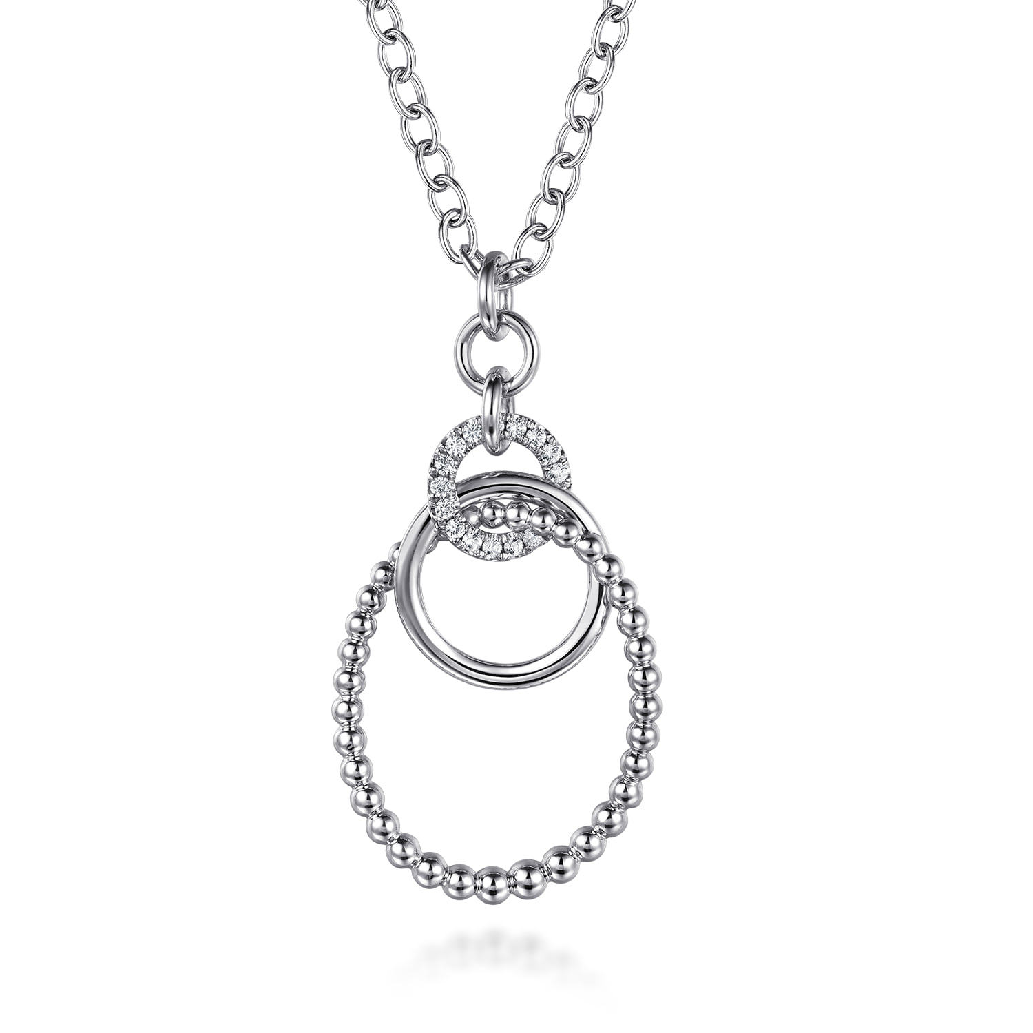 Hollow Tube Interlocking Link Bujukan and White Sapphire Pendant Necklace