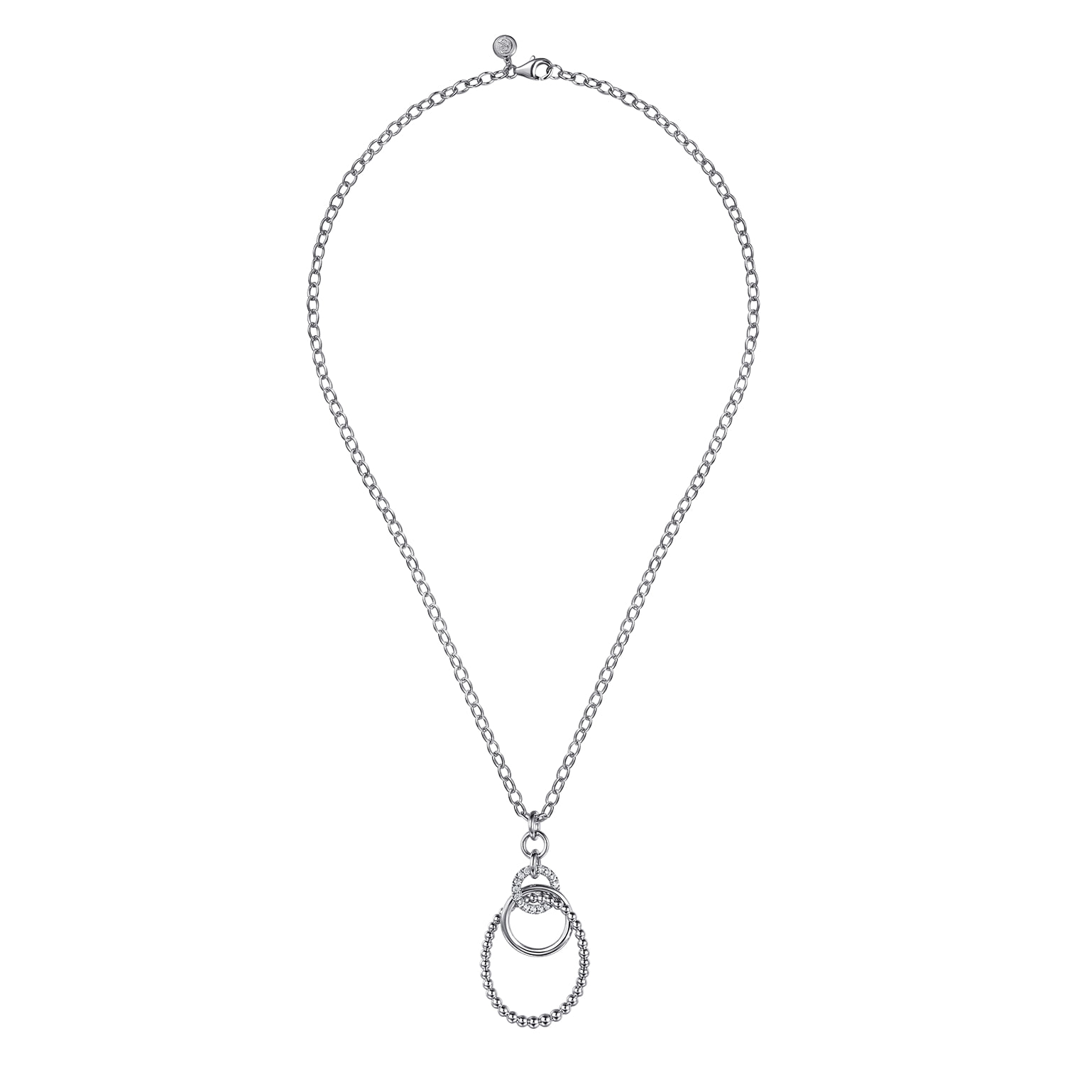 Hollow Tube Interlocking Link Bujukan and White Sapphire Pendant Necklace in Sterling Silver, photograph 2