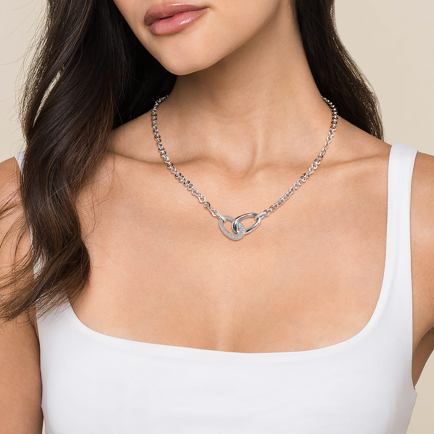 Bujukan and White Sapphire Link Chain Necklace in Sterling Silver, photograph 3
