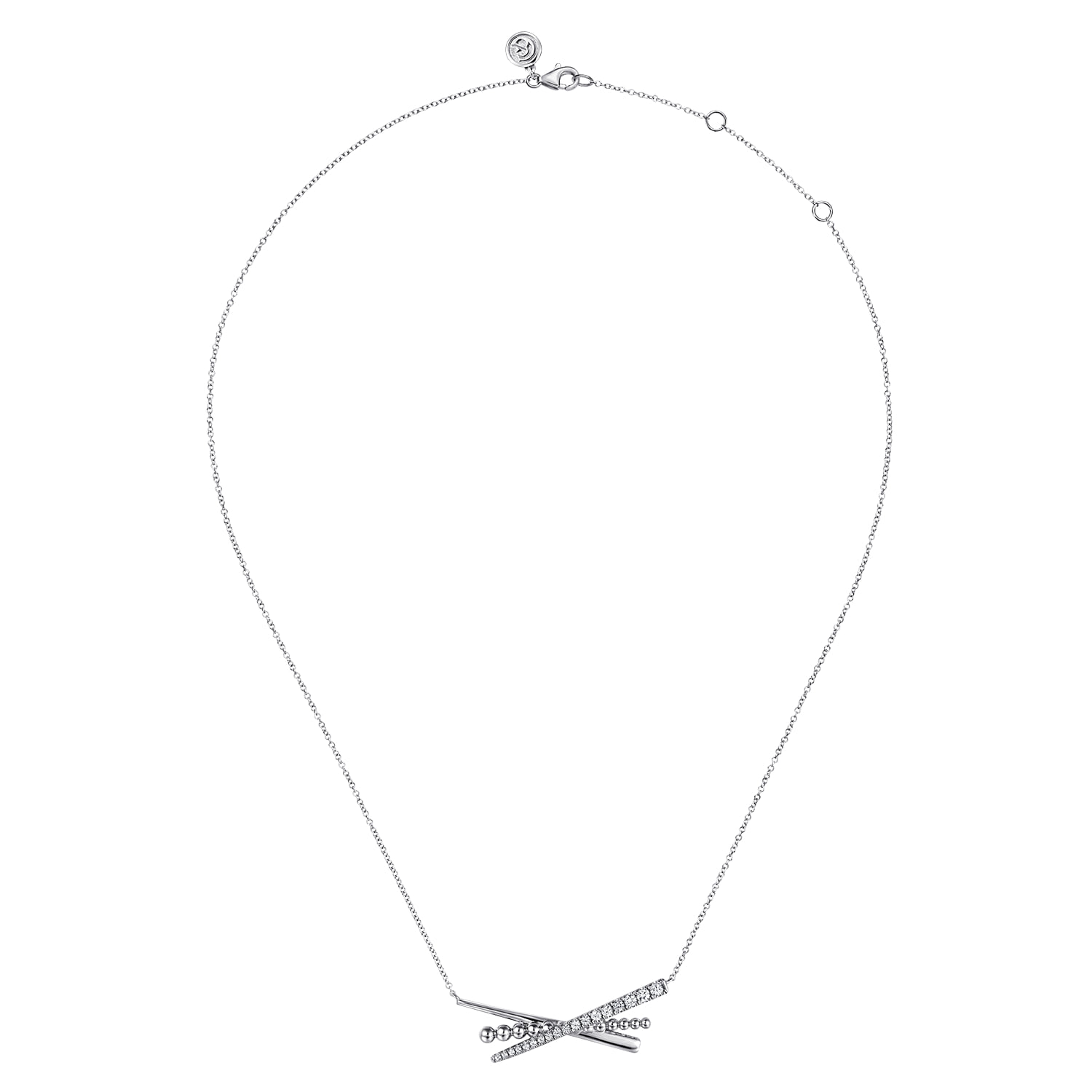 Bujukan and White Sapphire Cris Cross Bar Necklace in Sterling Silver, photograph 2