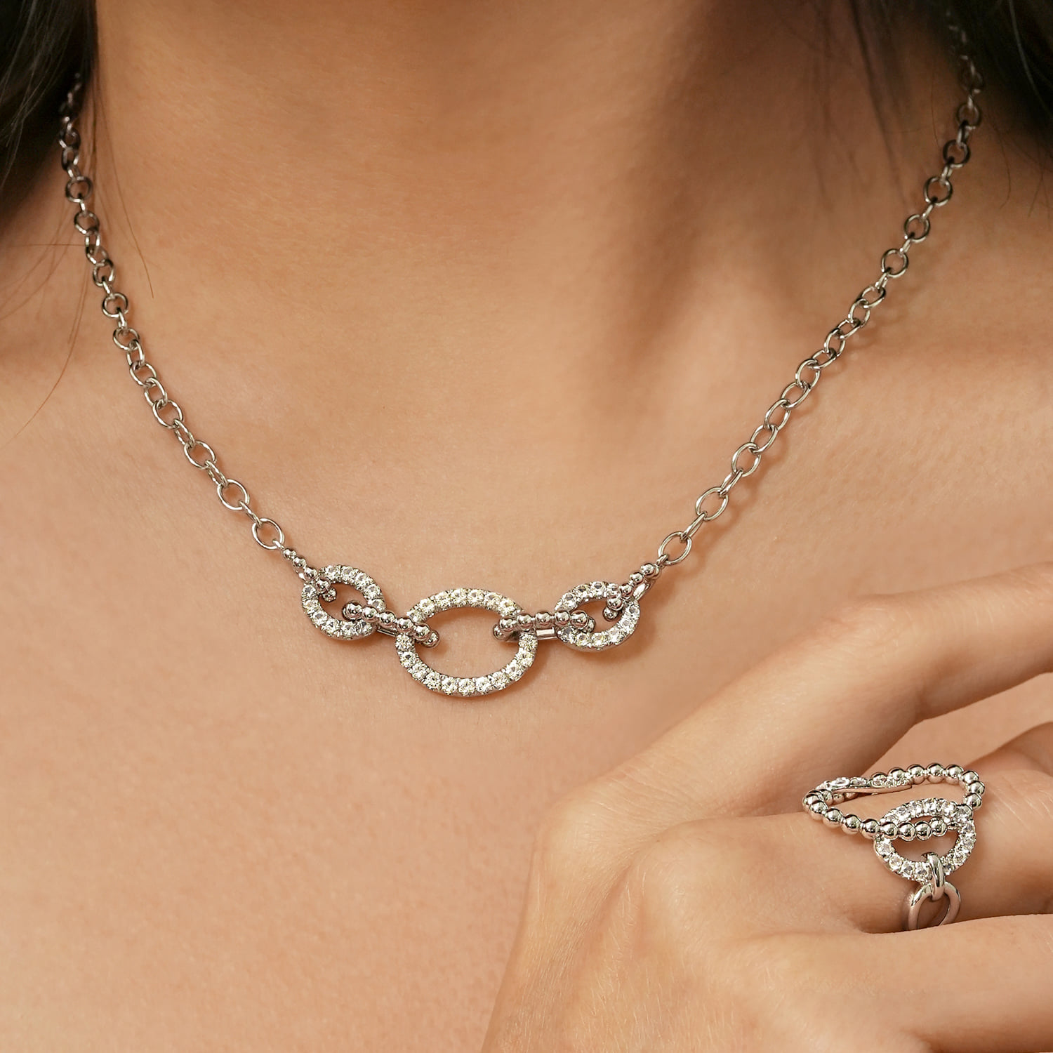 Bujukan and White Sapphire Link Chain Necklace in Sterling Silver, photograph 3
