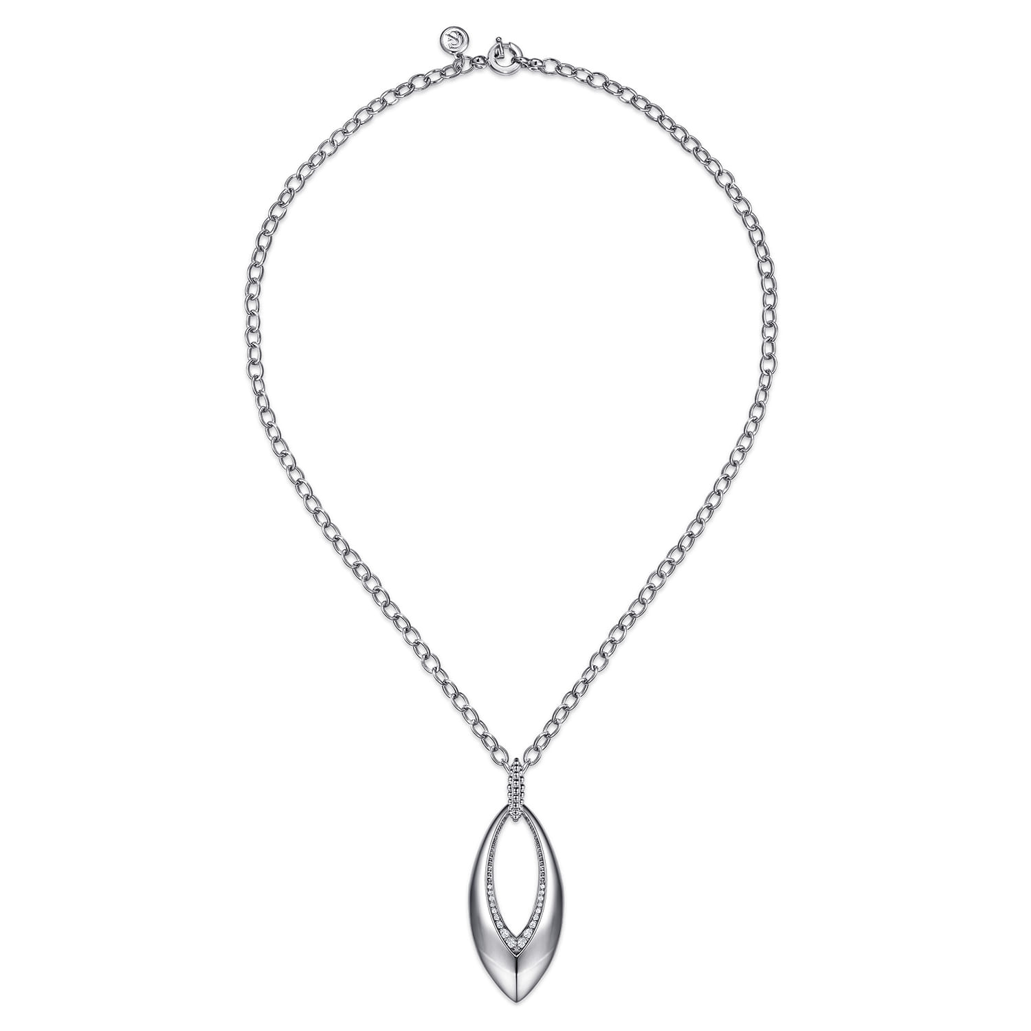 Bujukan and White Sapphire Marquise Pendant Necklace in Sterling Silver, photograph 2