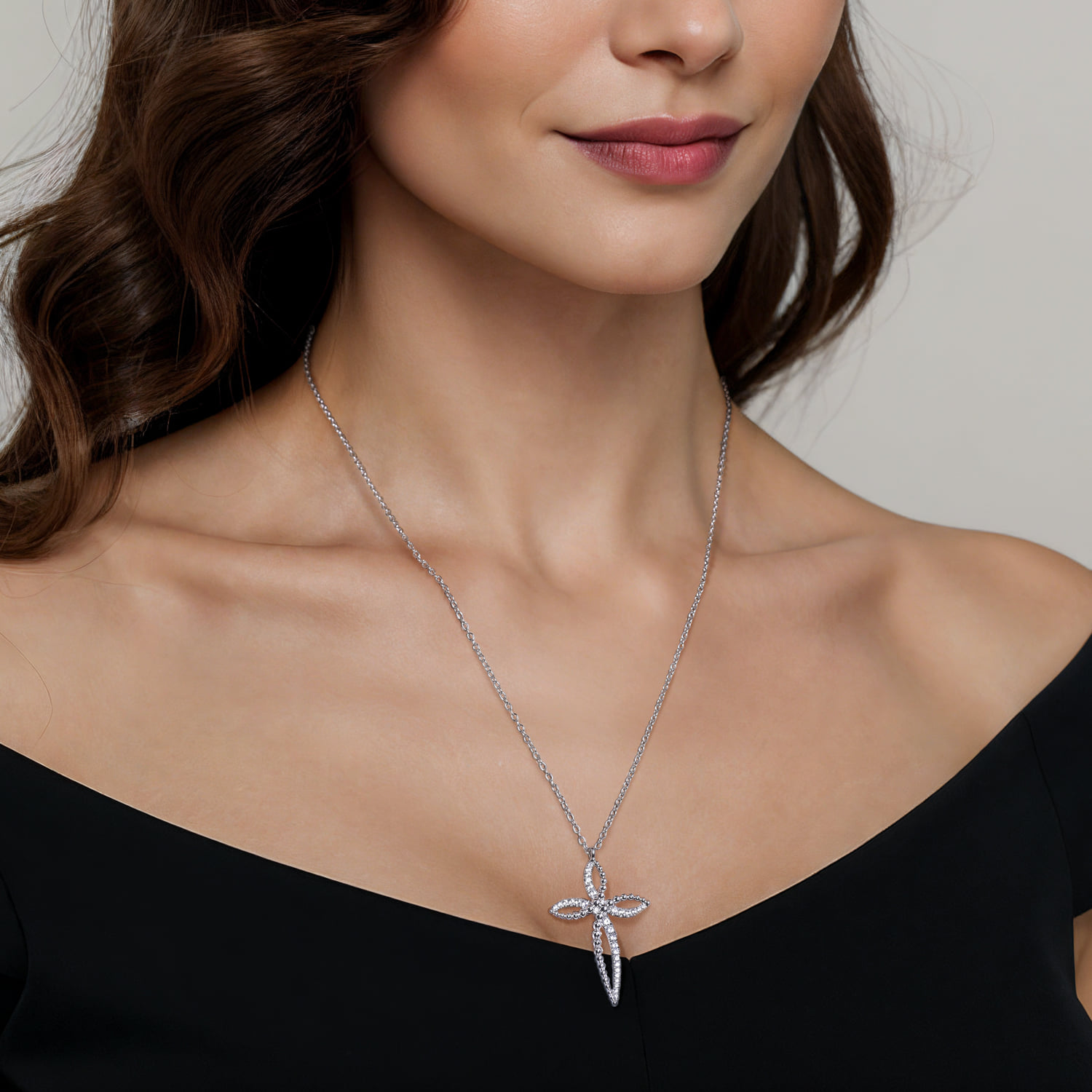 Bujukan and White Sapphire Cross Pendant Necklace in Sterling Silver, photograph 4