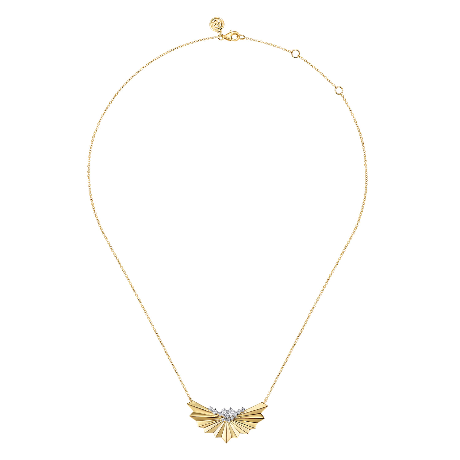 Fan Diamond Cut and Cluster Diamond Bar Necklace in 14K White/Yellow Gold, photograph 2
