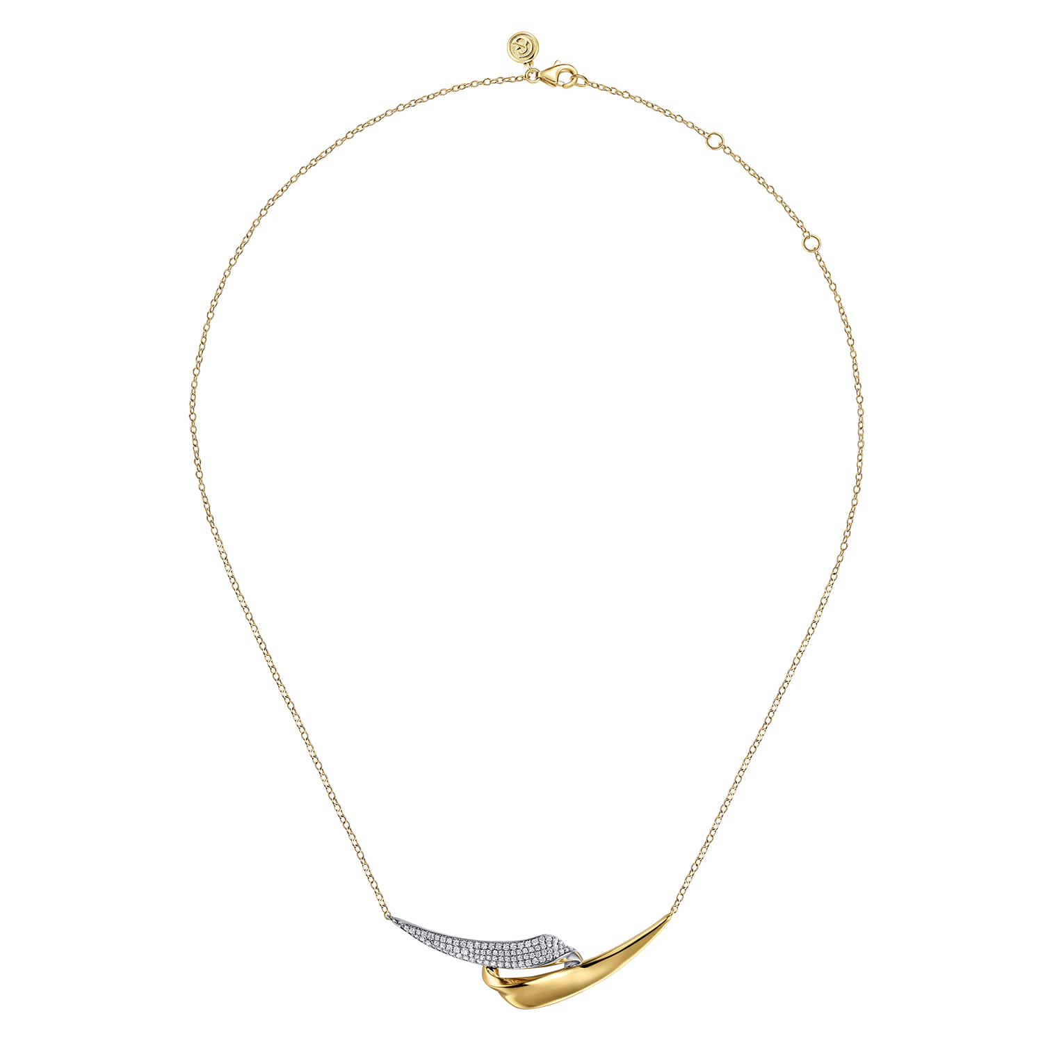 Pave Diamond Bypass Bar Necklace in 14K White/Yellow Gold, photograph 2