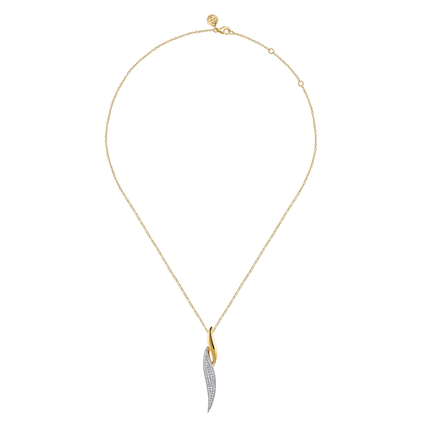Pave Diamond Bypass Pendant Necklace in 14K White/Yellow Gold, photograph 2