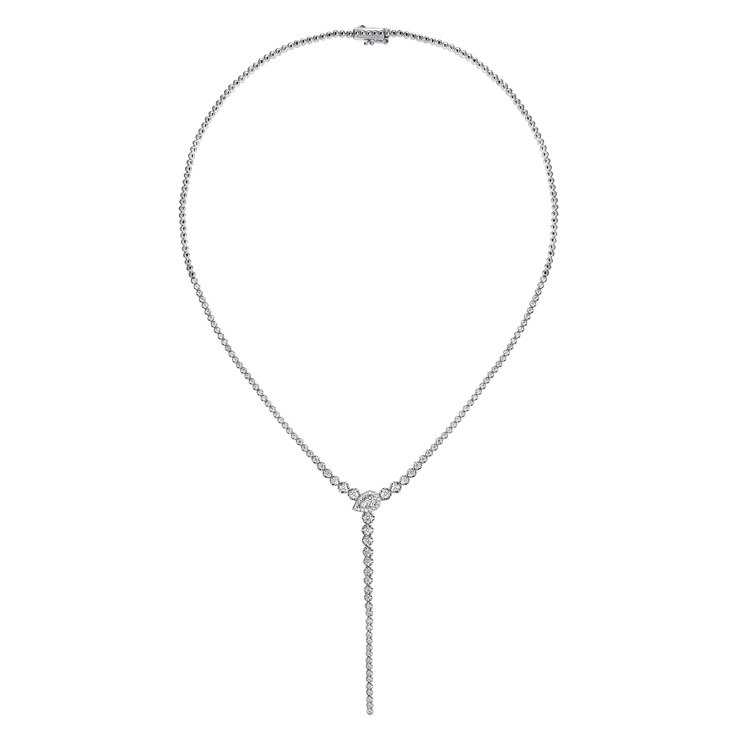 Graduating Diamond Y Necklace in 14K White Gold, photograph 2