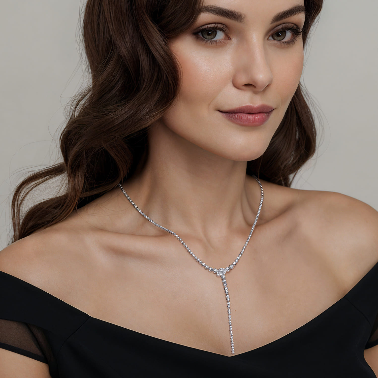 Graduating Diamond Y Necklace in 14K White Gold, photograph 3