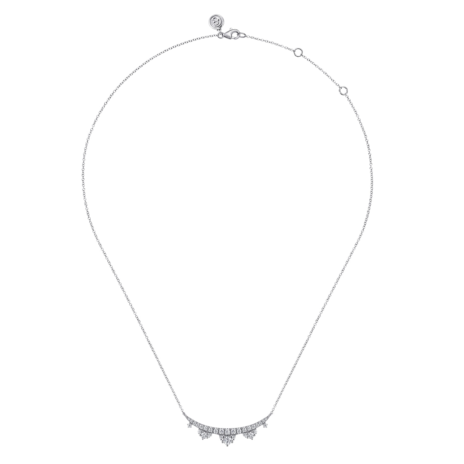 Graduating Diamond Bar Necklace in 14K White Gold, photograph 2
