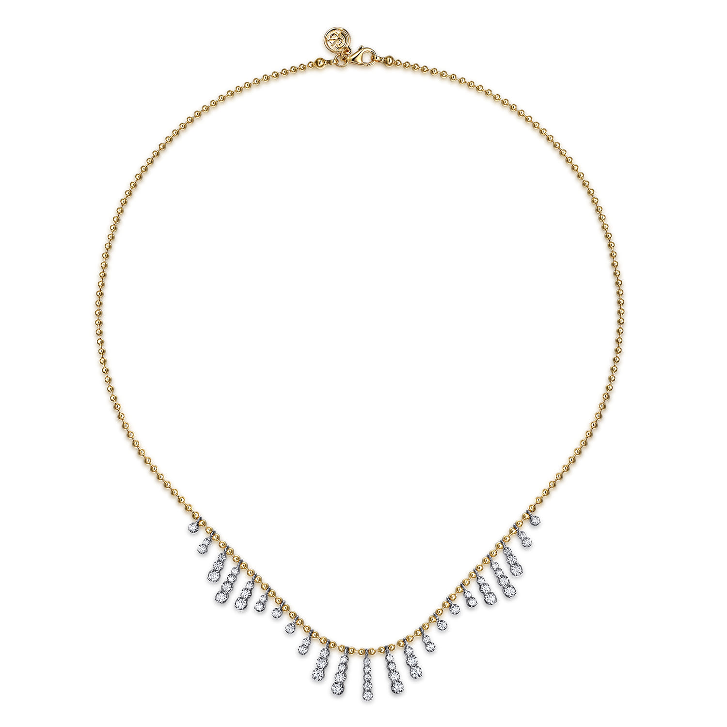 Graduating Diamond Droplet Necklace in 14K White/Yellow Gold, photograph 2